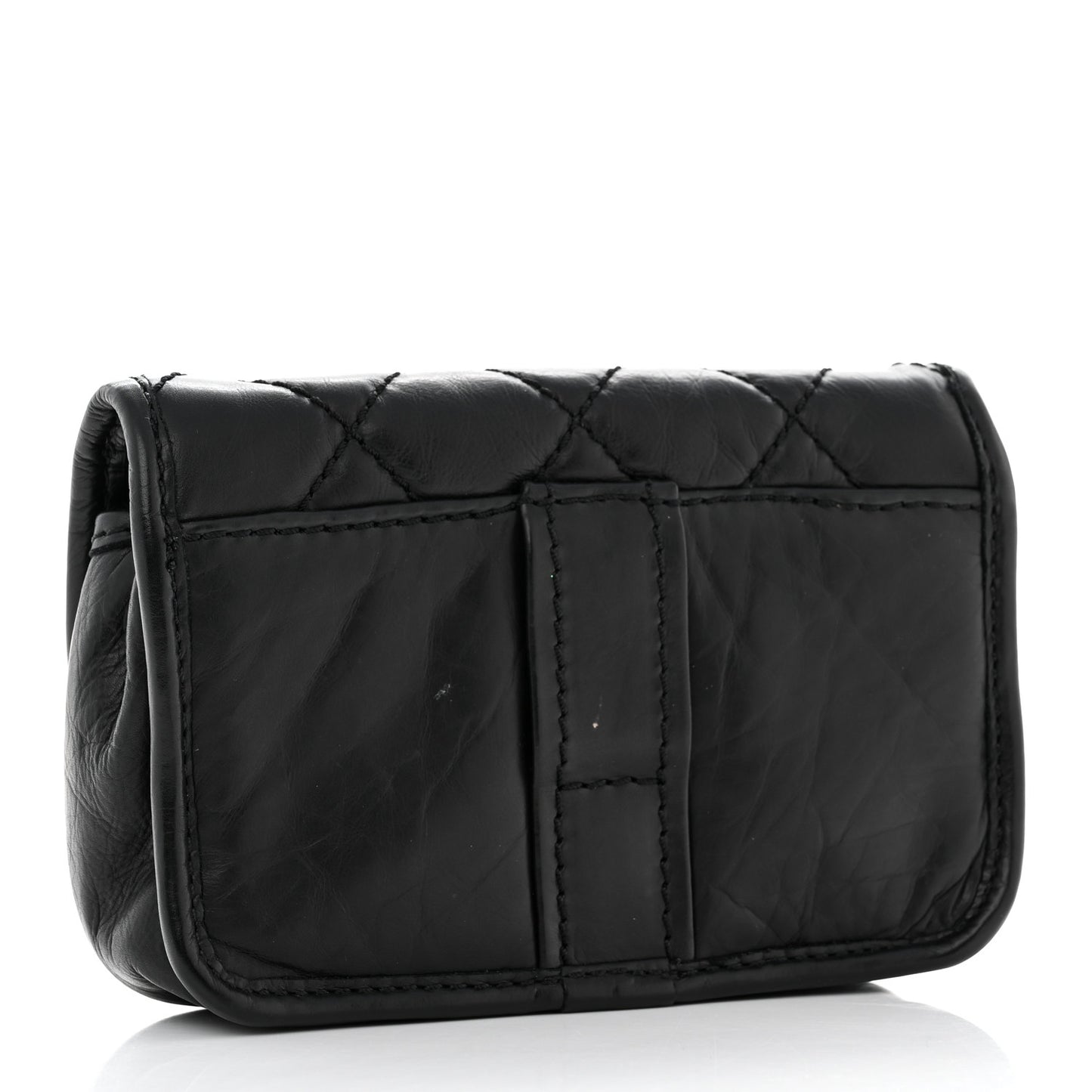 Aged Calfskin Quilted Logo Flap Belt Bag Black