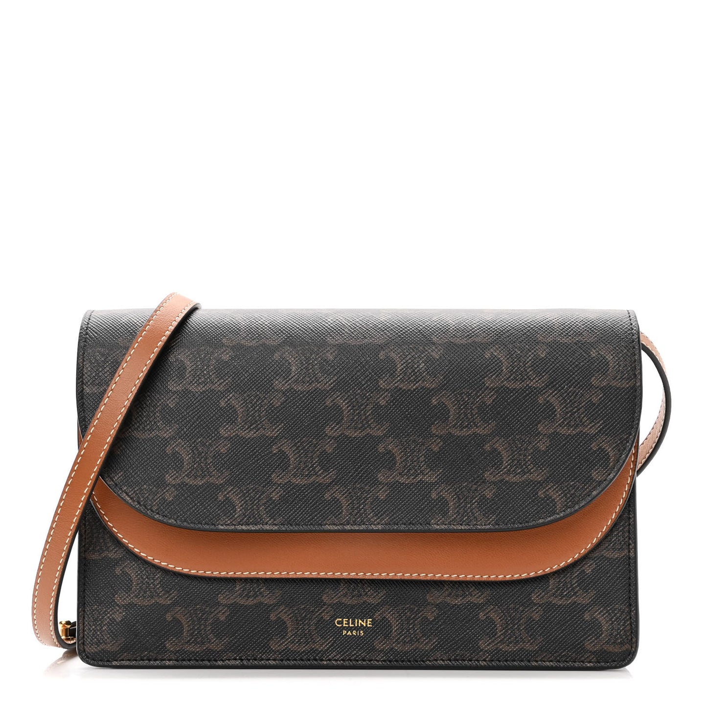 Triomphe Canvas Lambskin Wallet On Strap Tan