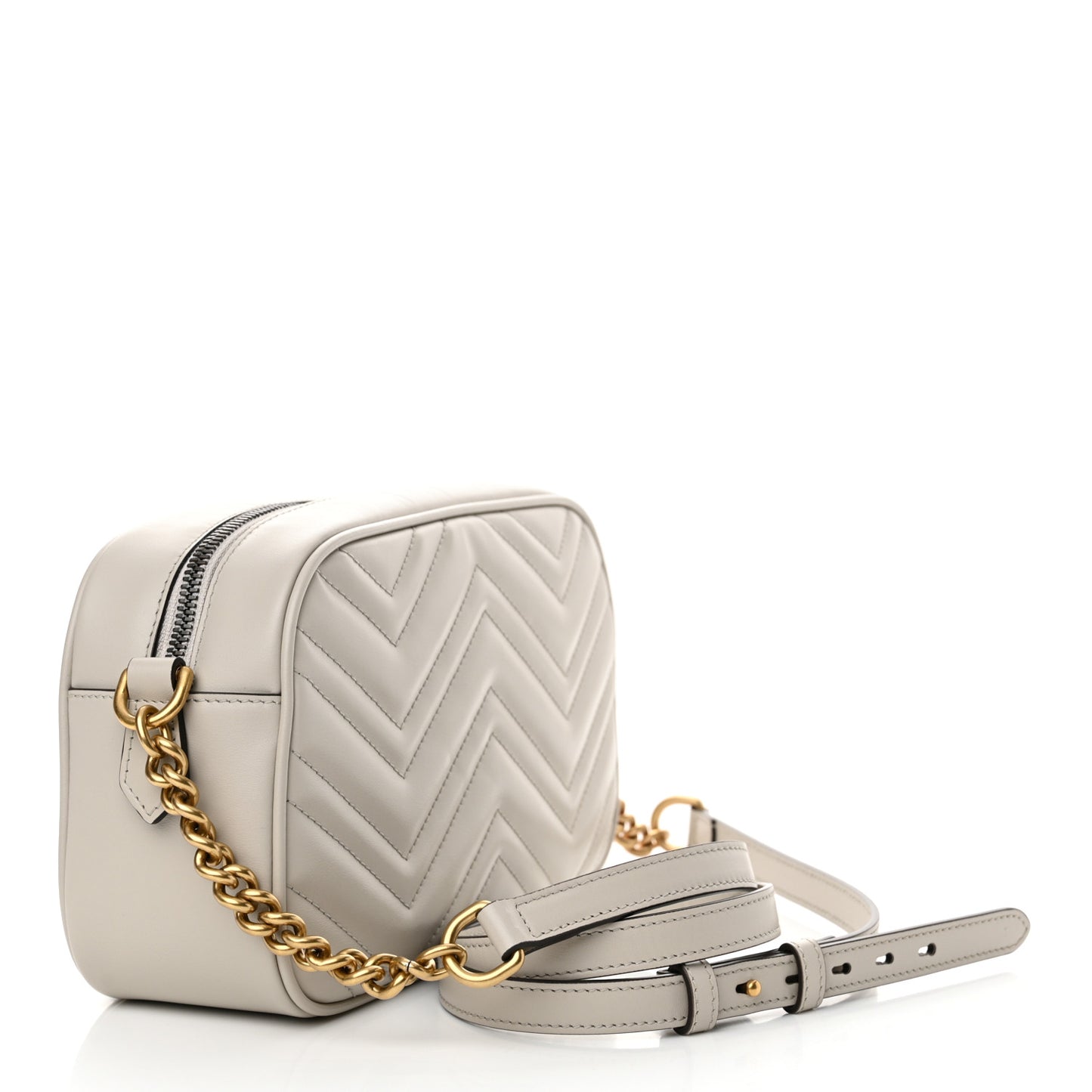 Calfskin Matelasse Small GG Marmont Chain Shoulder Bag Light Grey