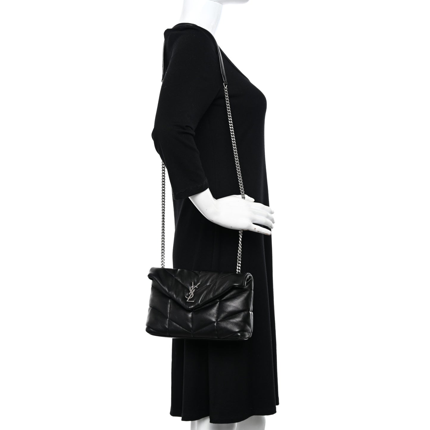 Lambskin Quilted Toy Loulou Puffer Monogram Chain Satchel Black