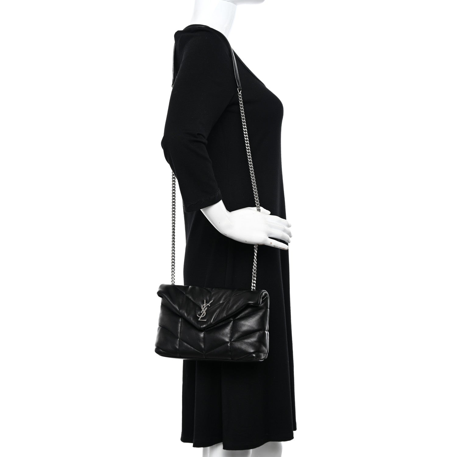 Saint Laurent Lambskin Quilted Toy Loulou Puffer Monogram Chain Satchel Black 2 of 10