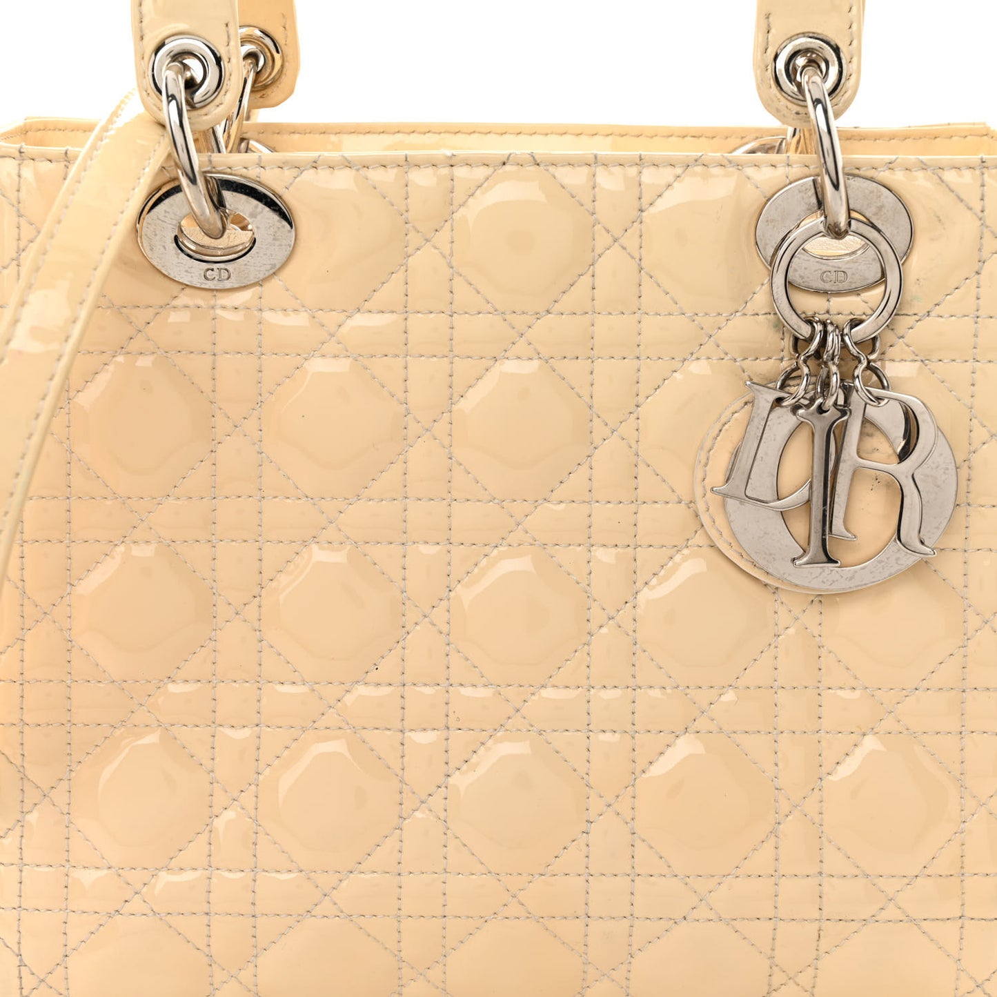 Patent Cannage Medium Lady Dior Beige