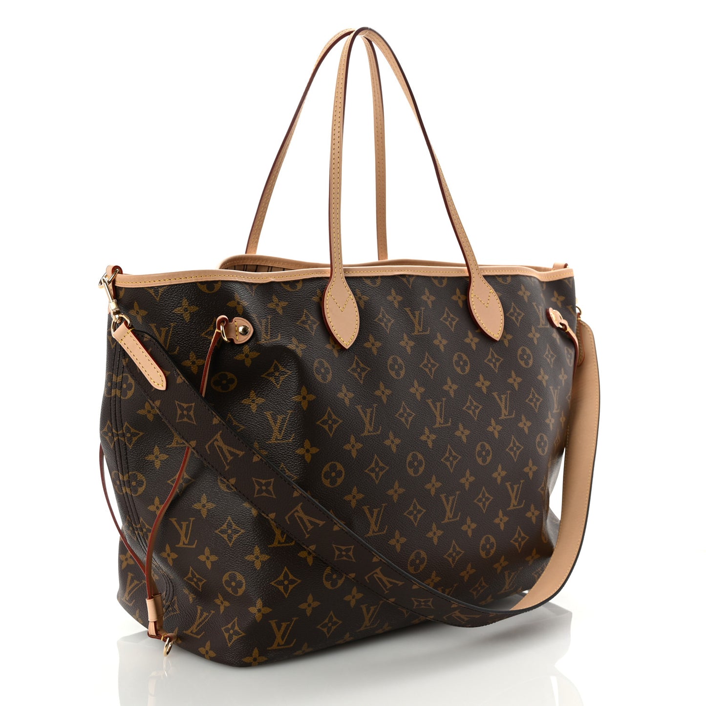 Monogram Stamped Inside Out Neverfull Bandouliere GM Beige