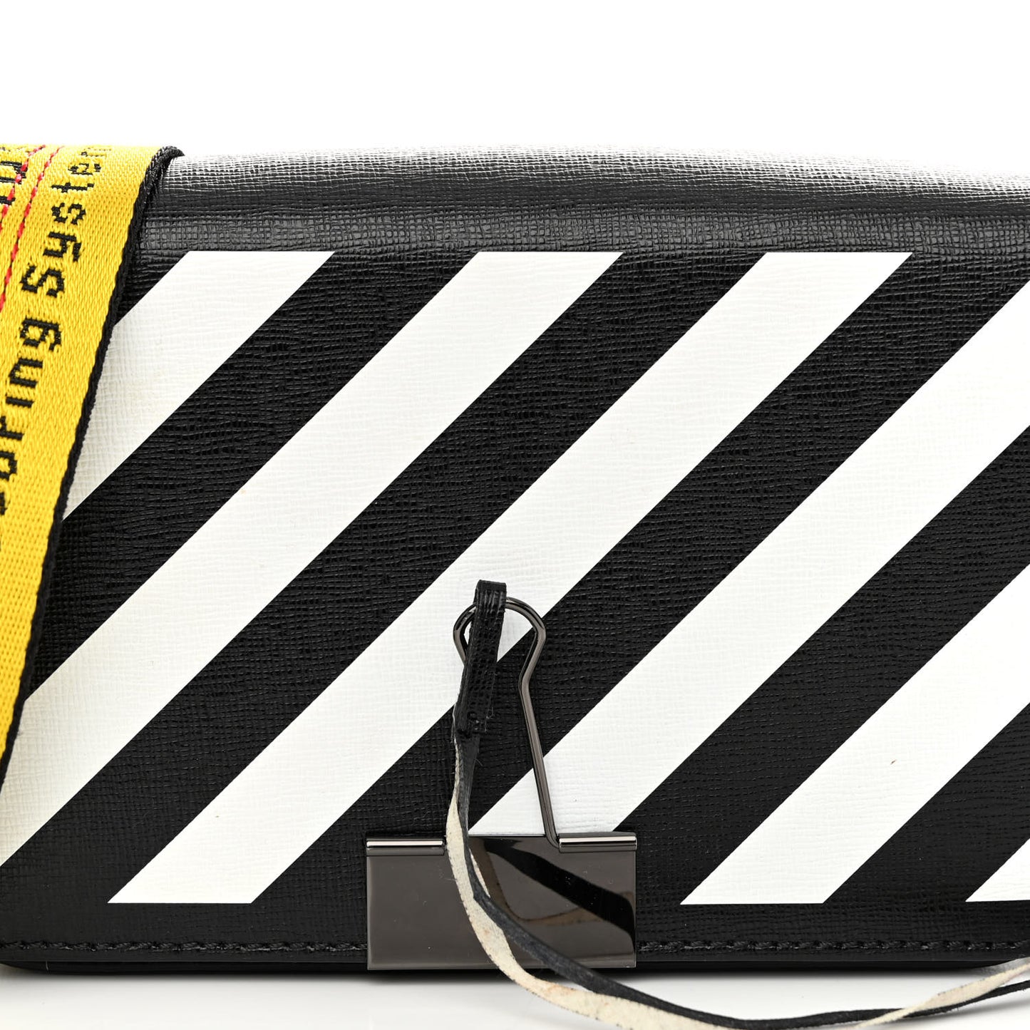 Saffiano Striped Mini Diag Binder Clip Bag Black White Yellow