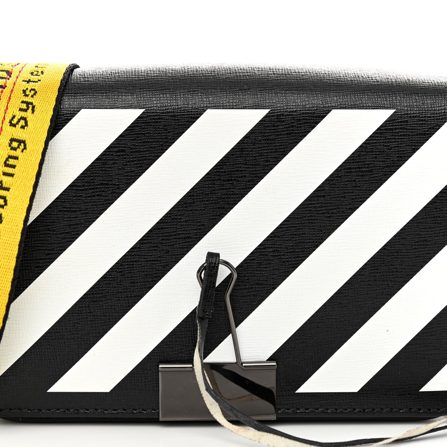 Off-White Saffiano Striped Mini Diag Binder Clip Bag Black White Yellow 7 of 9
