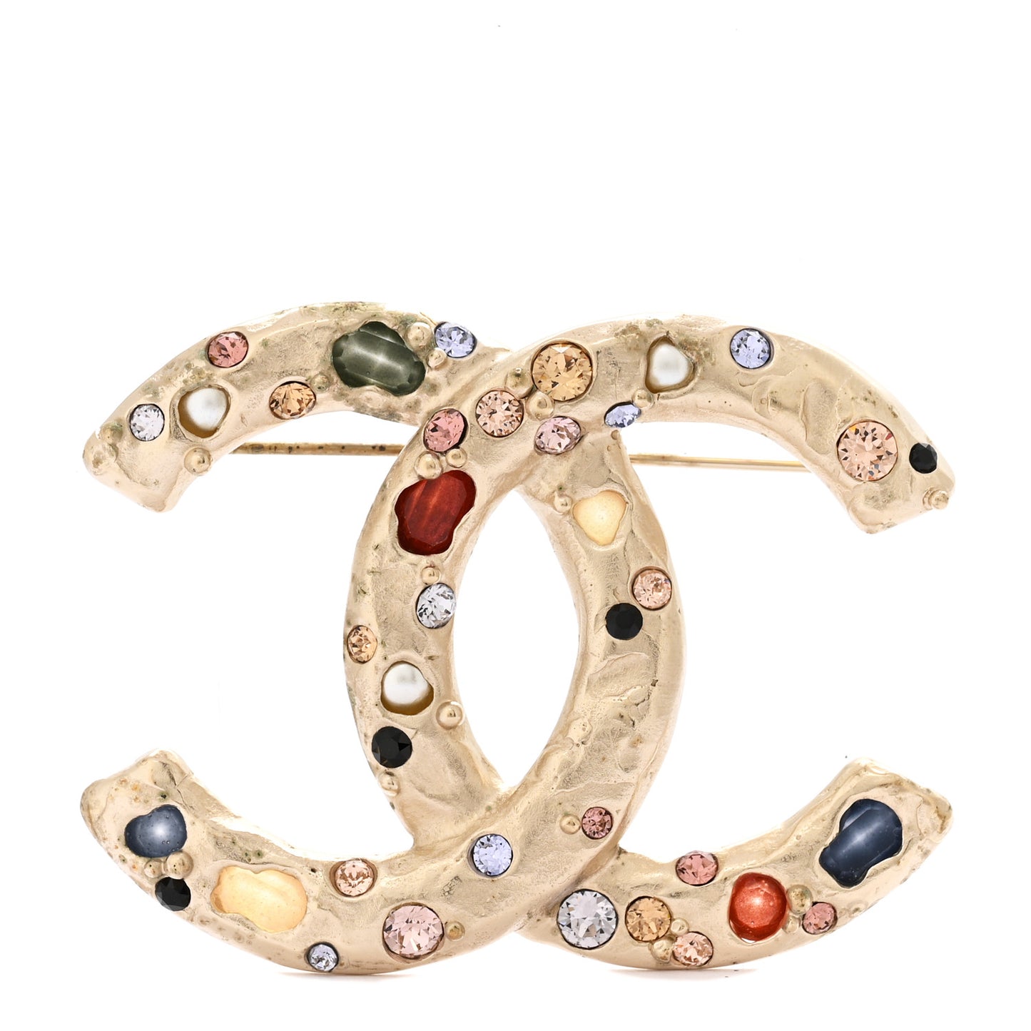 Metal Resin Crystal CC Brooch Gold