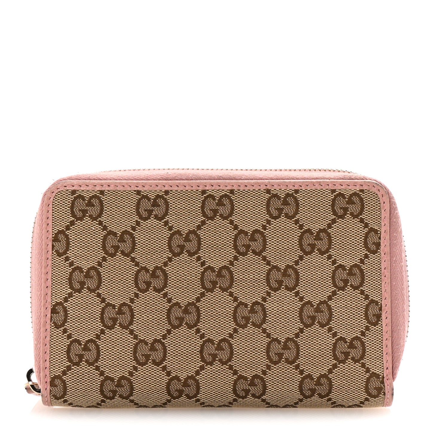 Monogram Dollar Calfskin Zip Around Compact Wallet Beige Ebony Soft Pink