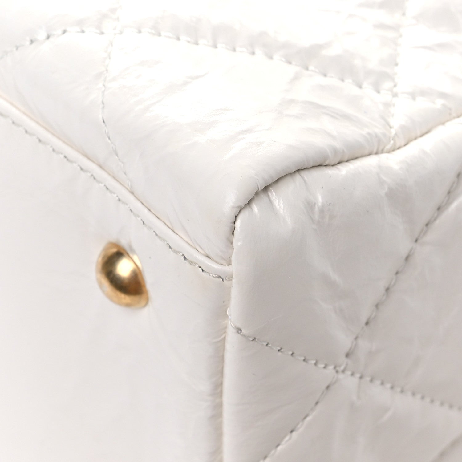 Chanel Shiny Crumpled Calfskin Quilted Large Bowling Bag White 12 of 13