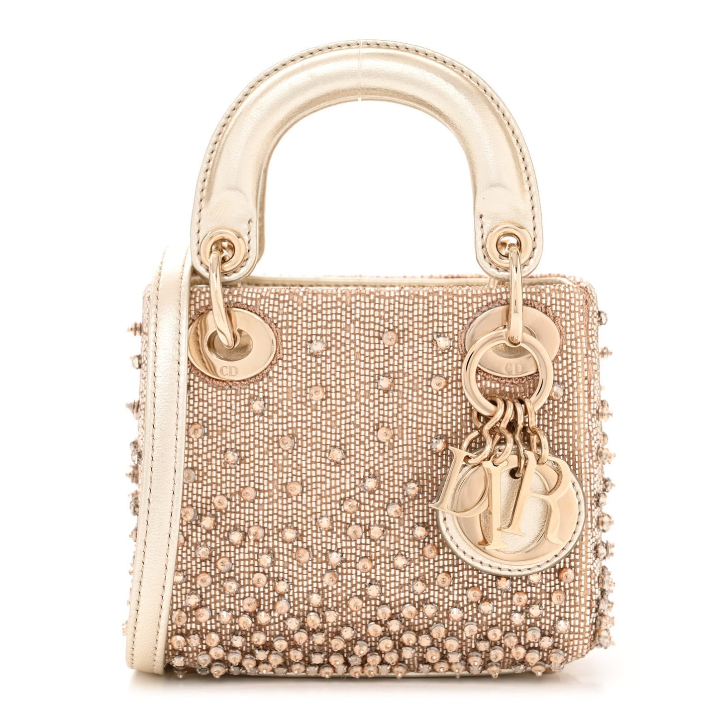 Metallic Lambskin Crystal Beaded Embroidered Micro Lady Dior Gold