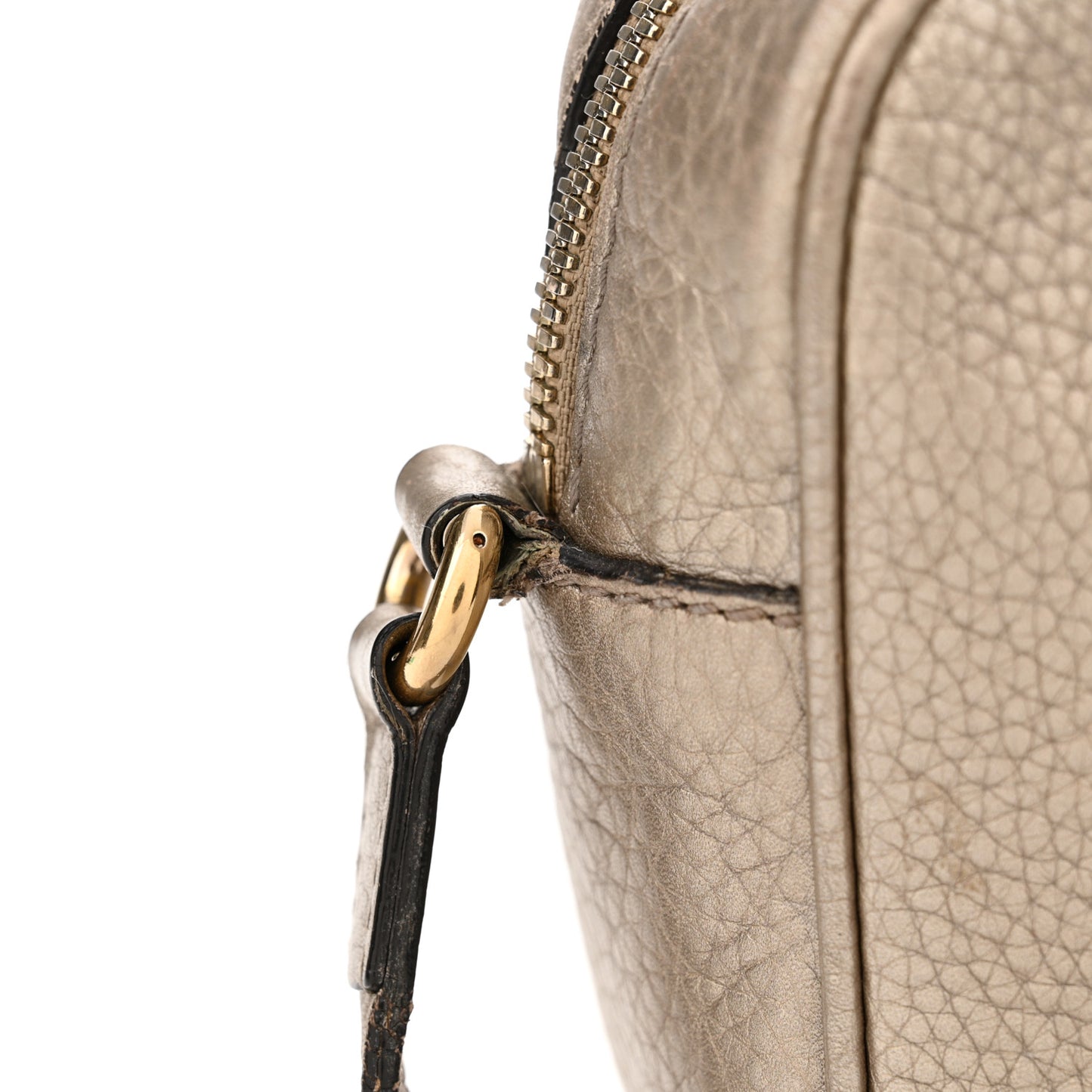 Metallic Pebbled Calfskin Small Soho Disco Bag Golden Beige