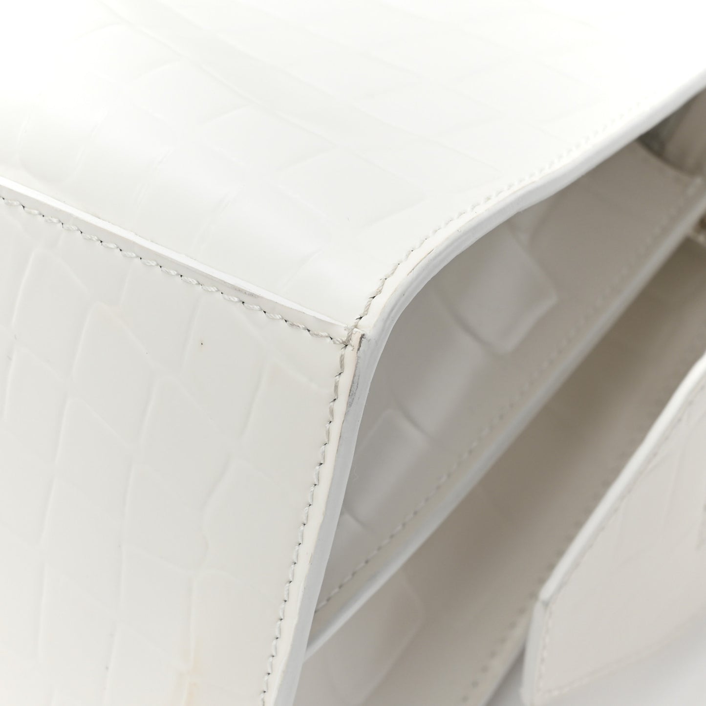 Semi Shiny Calfskin Crocodile Embossed Neo Classic Silver Hardware S City White