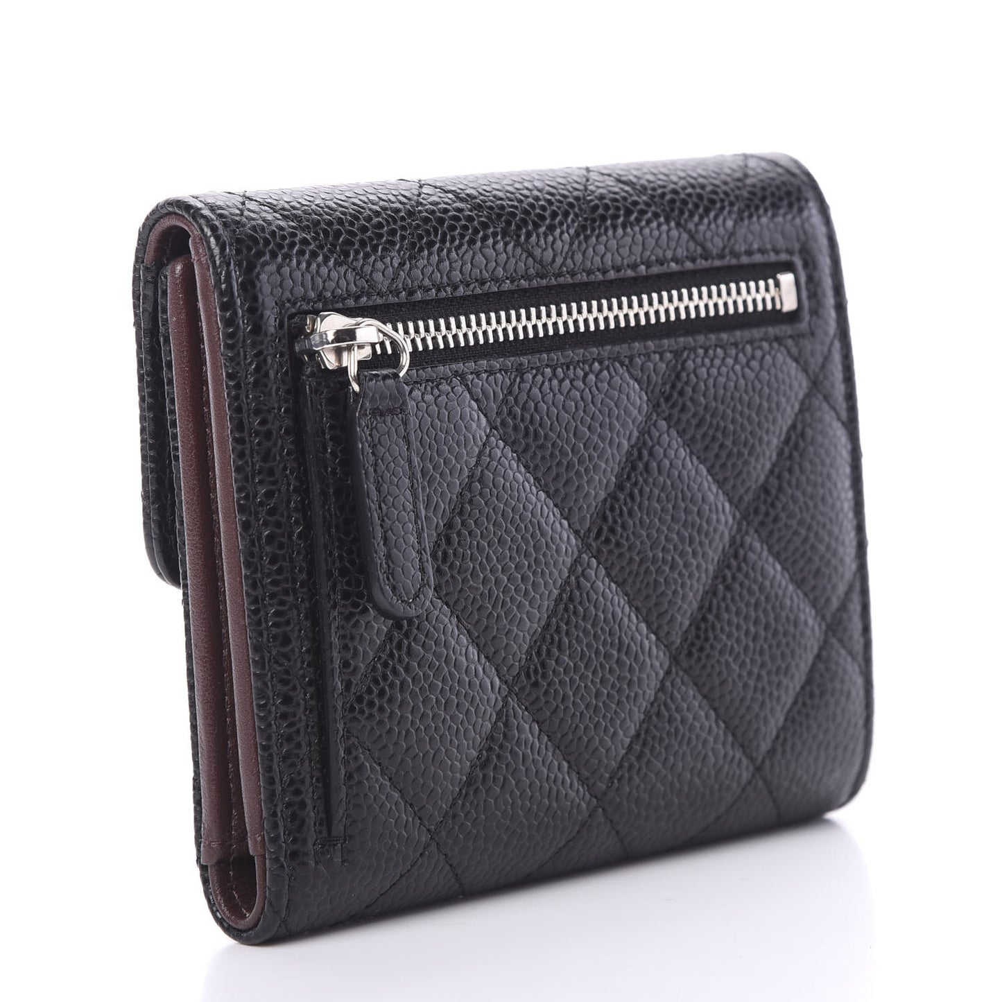 Caviar Quilted Compact Flap Wallet Black