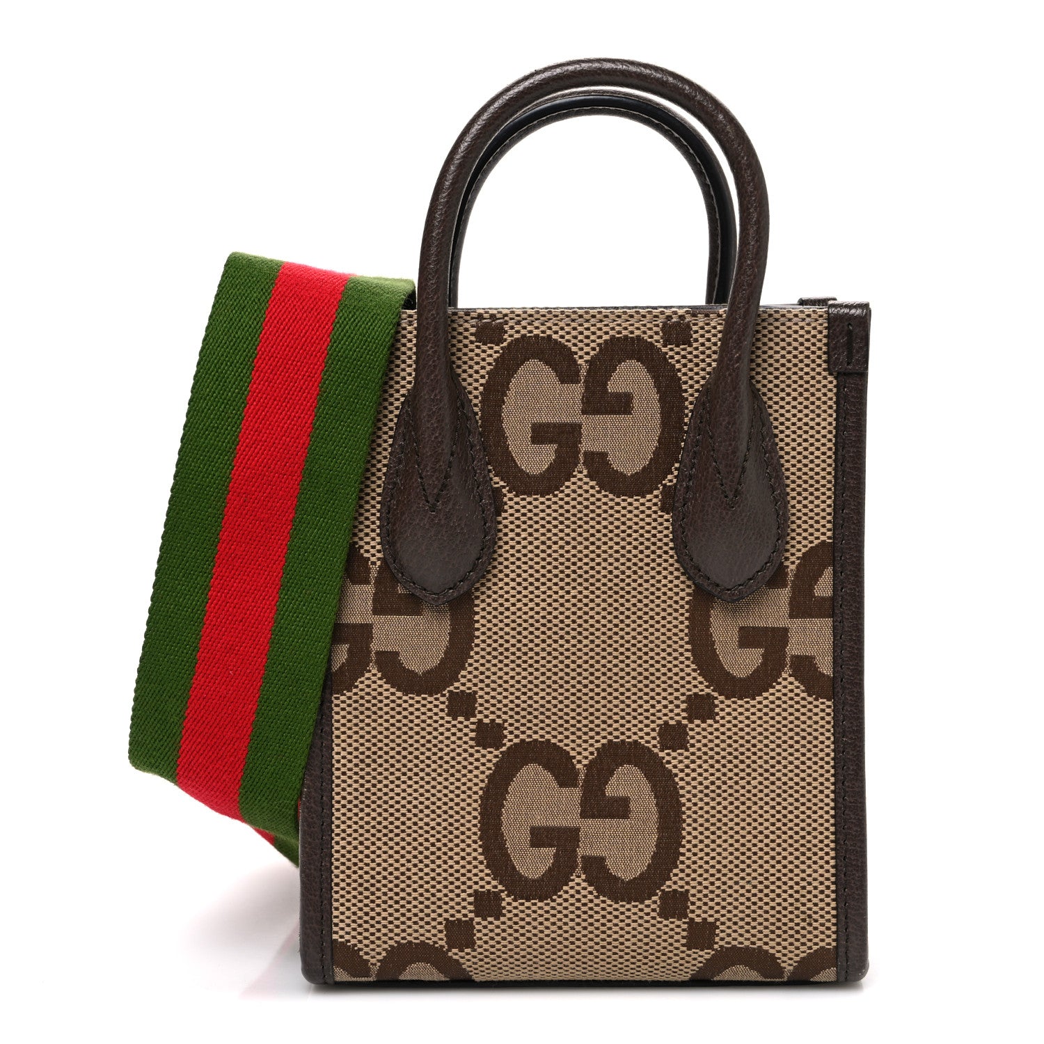 Gucci Monogram Jumbo GG Textured Dollar Calfskin Web Mini Vertical