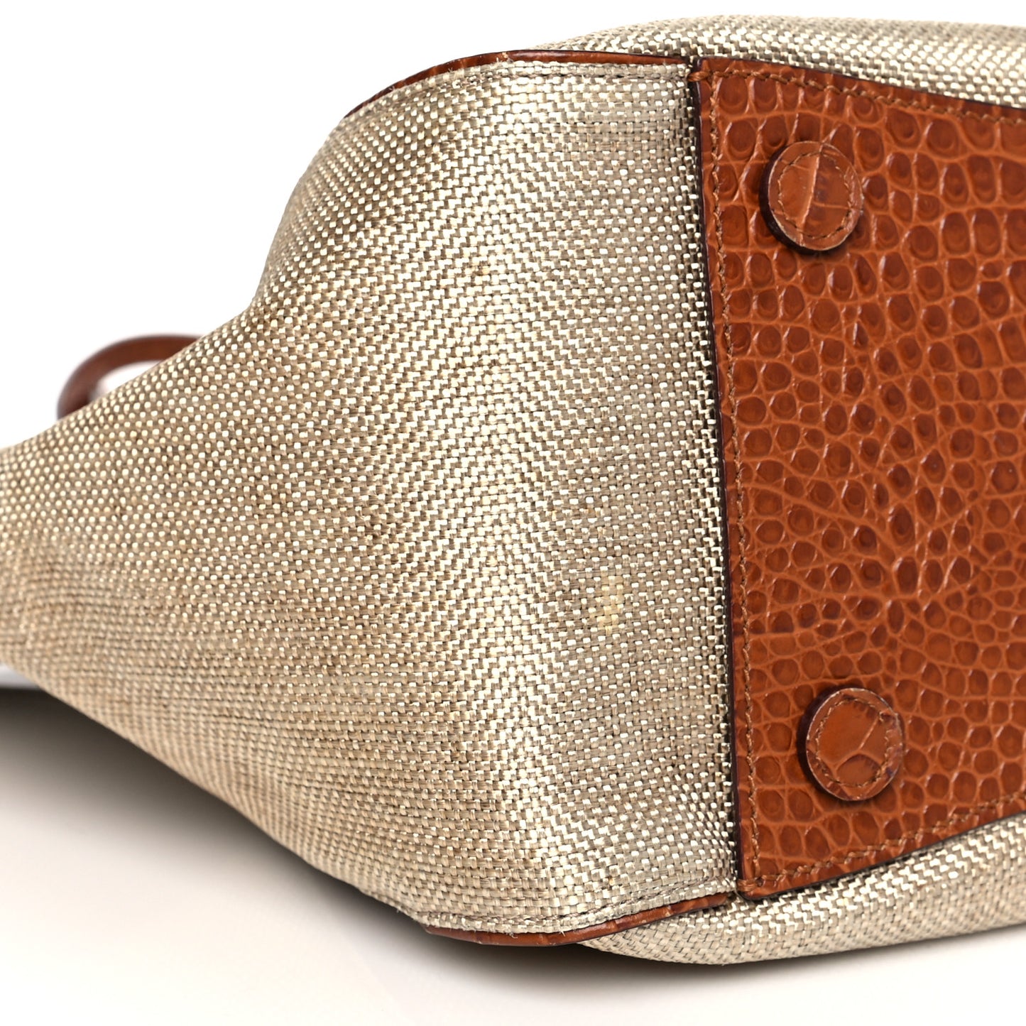 Lamé Raffia Crocodile Embossed Trim Varenne Tote Natural Cuoio