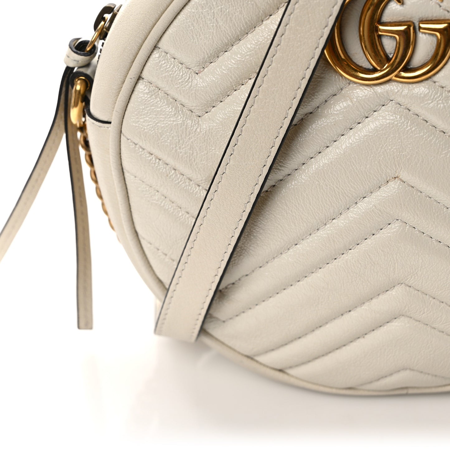 Calfskin Matelasse Mini GG Marmont Round Shoulder Bag White