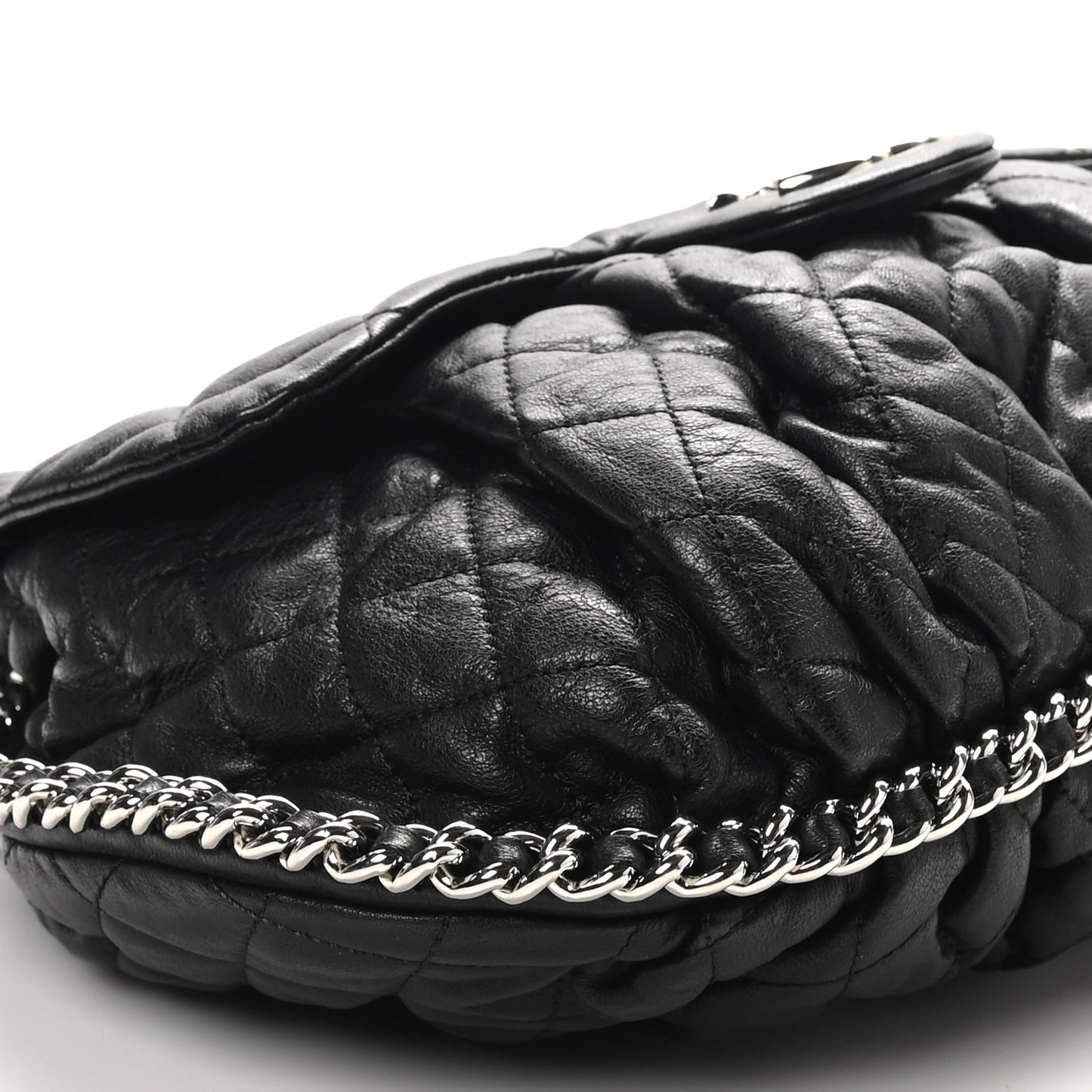 Washed Lambskin Quilted Large Chain Around Messenger Black