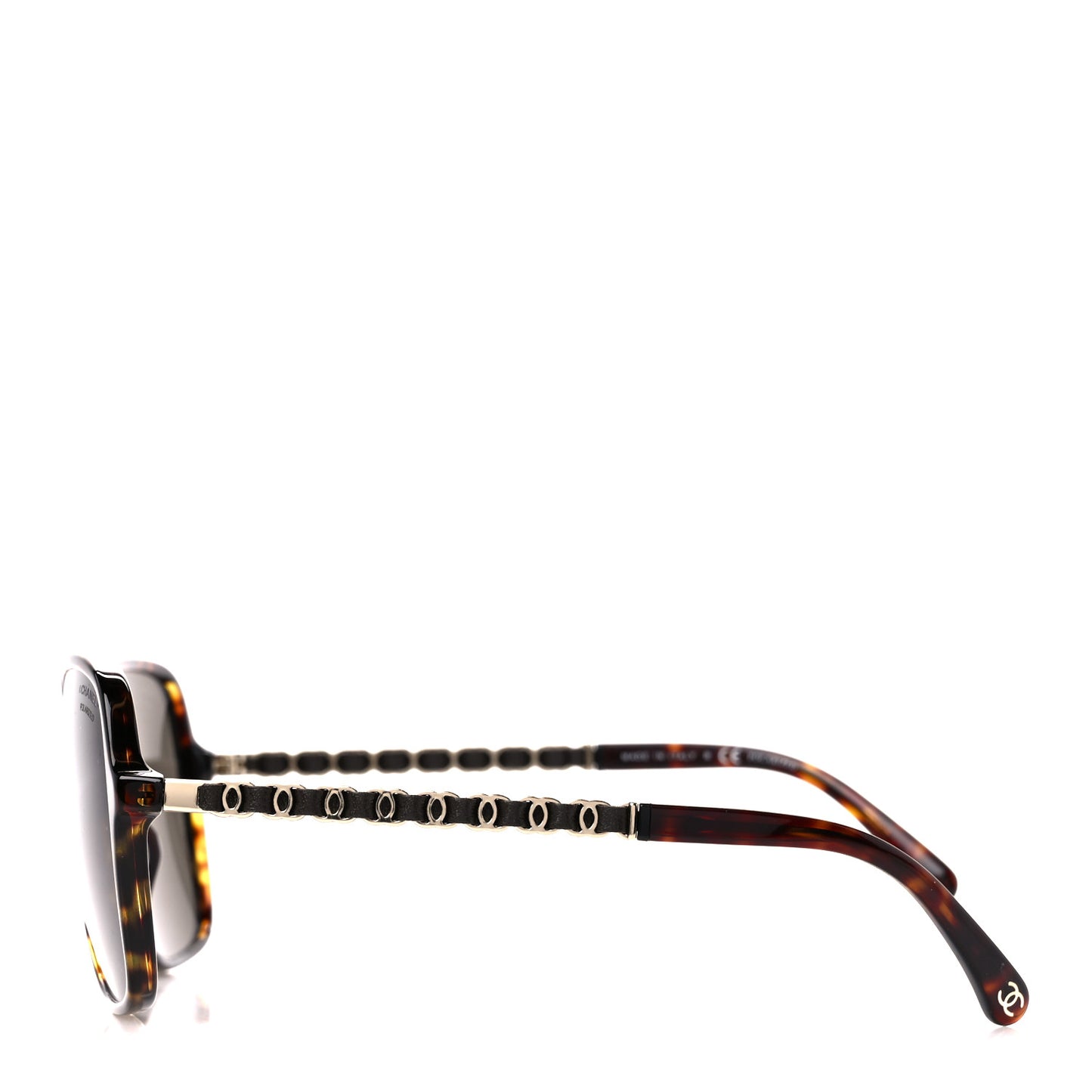 Metal Calfskin Polarized CC Chain Polarized Pilot Sunglasses 5439-Q-A Tortoise