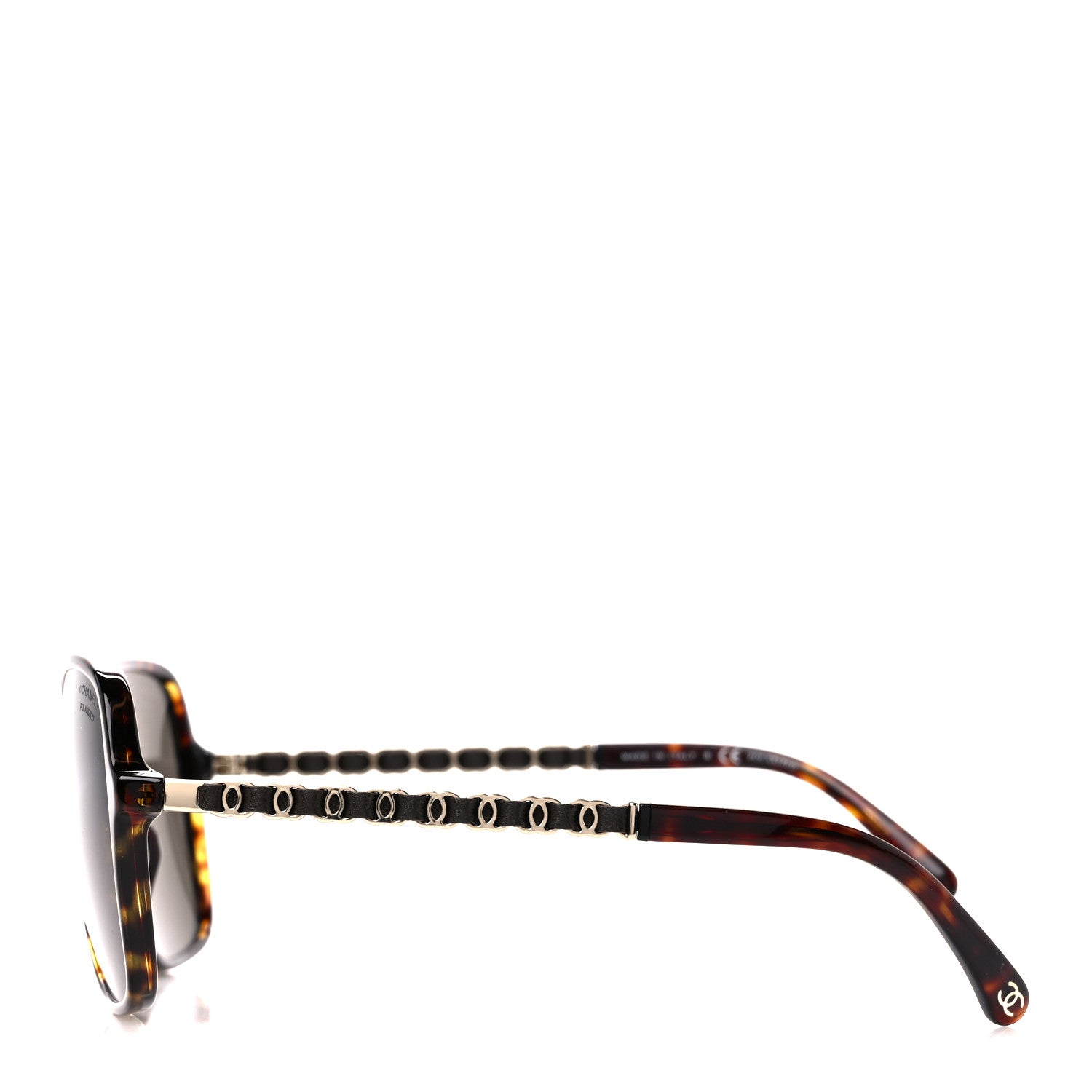 Chanel Metal Calfskin Polarized CC Chain Polarized Pilot Sunglasses 5439-Q-A Tortoise 3 of 9
