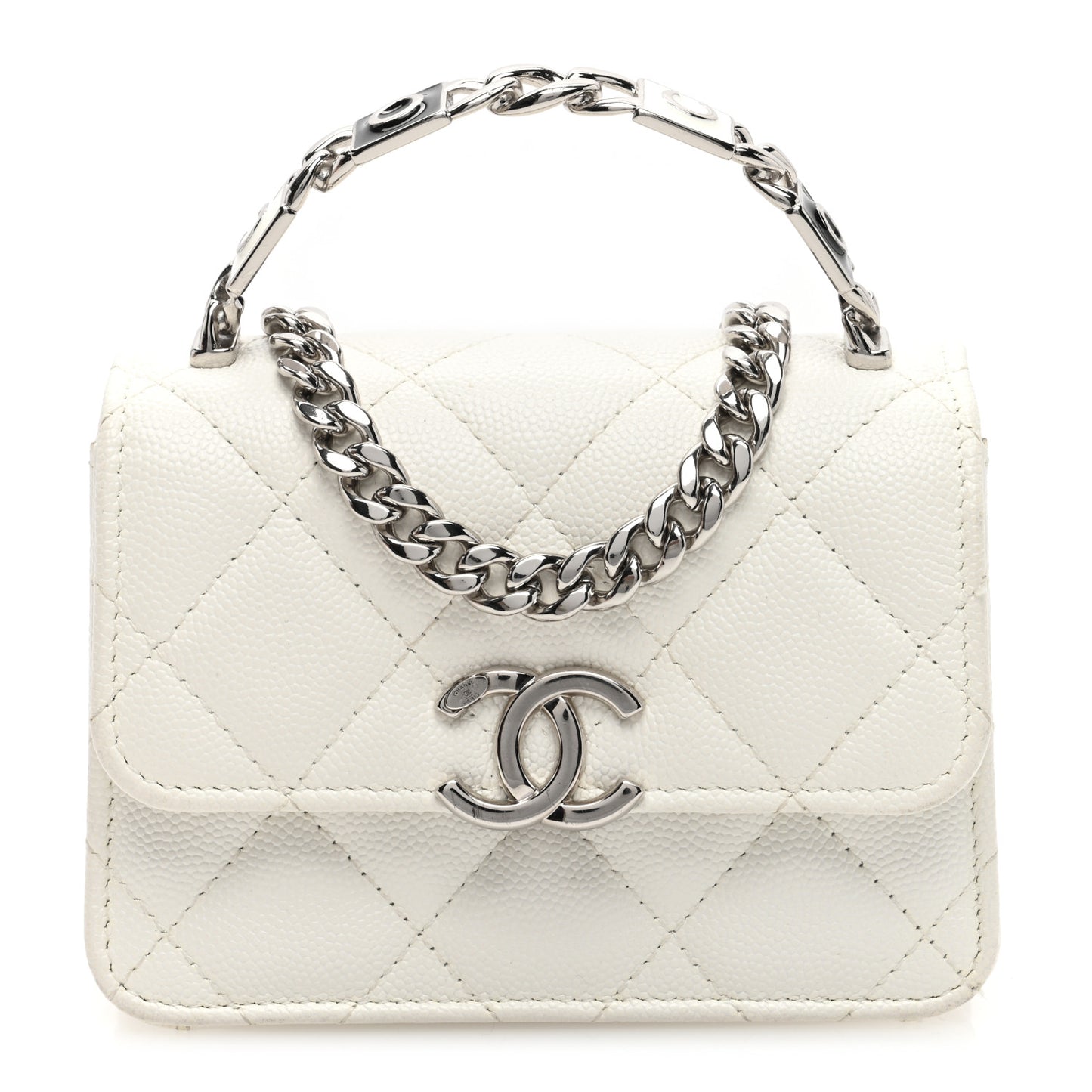 Caviar Quilted Pick Me Up Clutch With Chain White