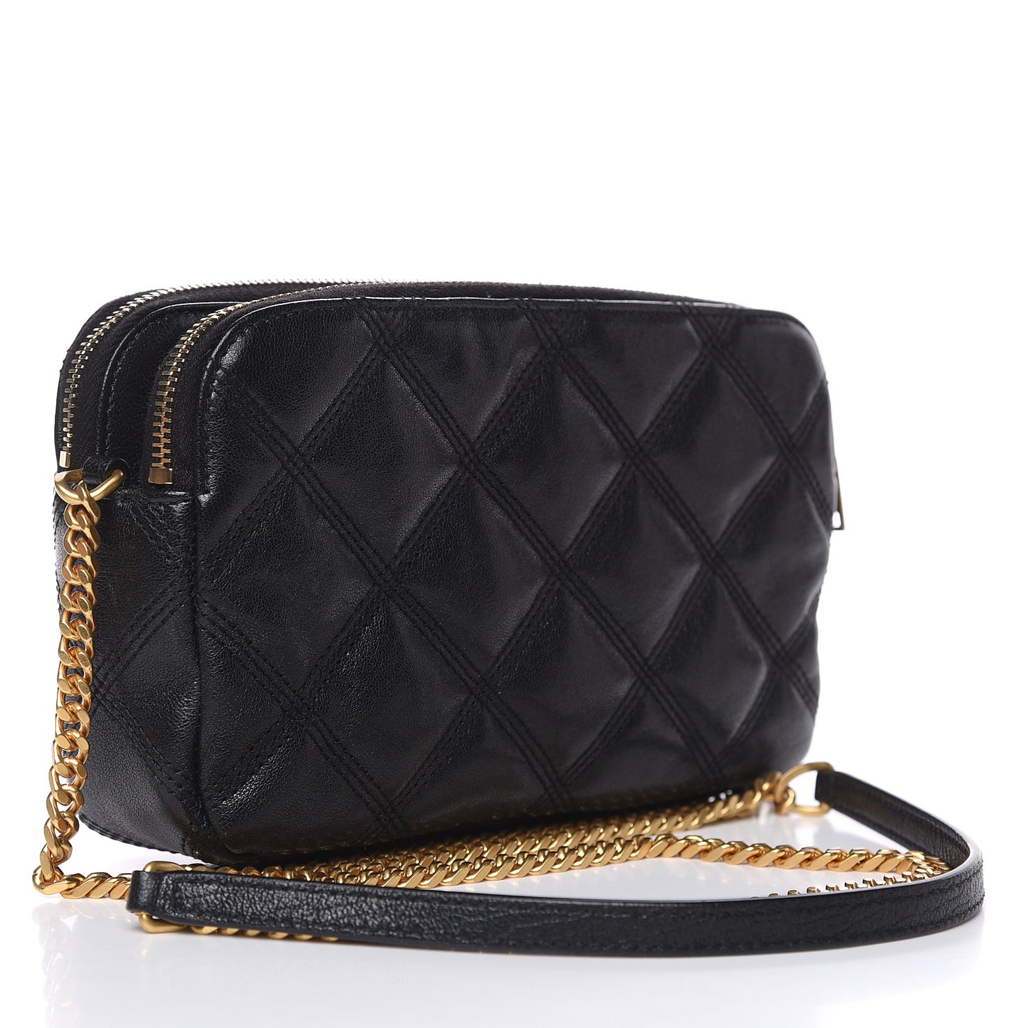 Grained Lambskin Quilted Mini Becky Double Zip Bag Black