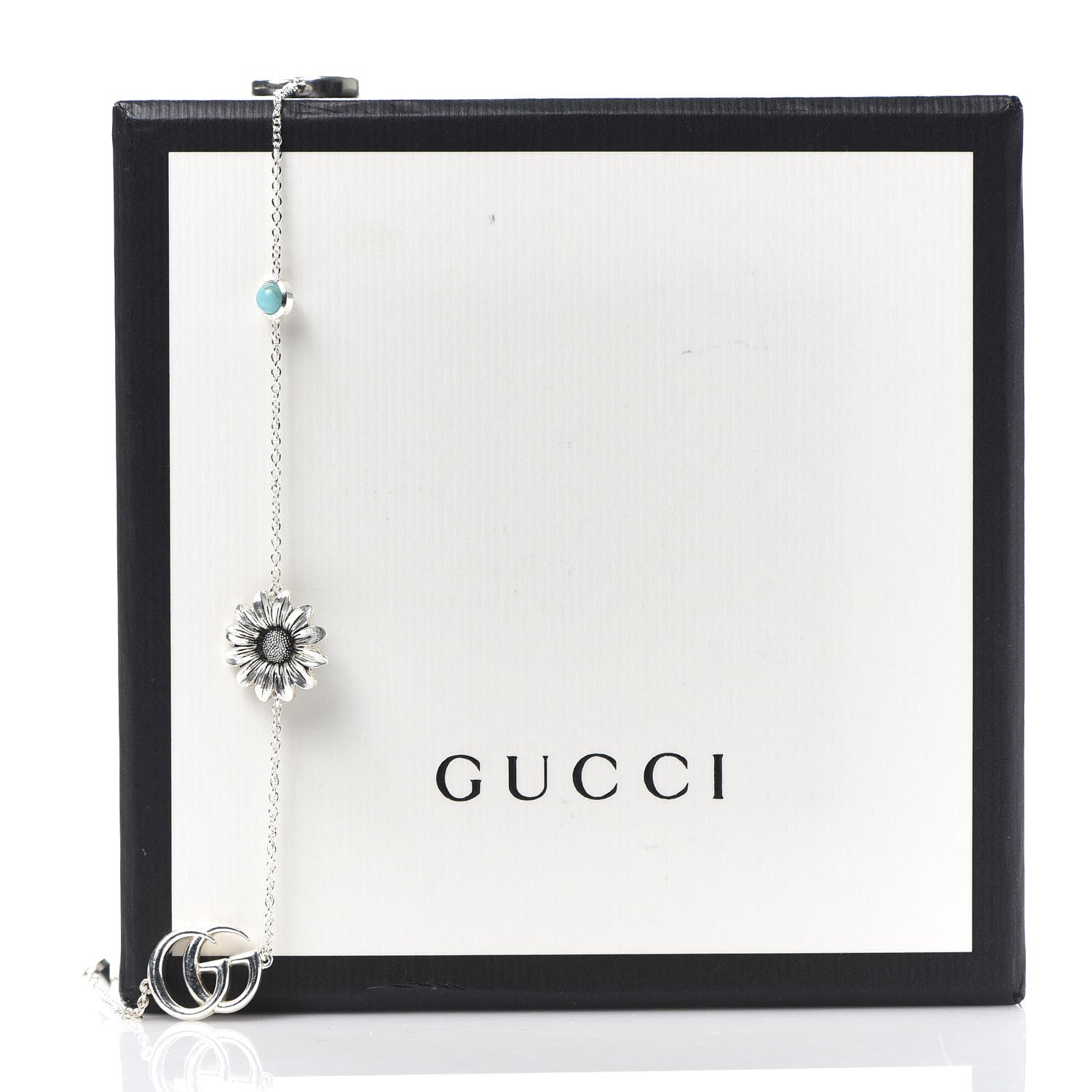 Gucci Sterling Silver Mother of Pearl Topaz GG Marmont Flower Station Necklace 5 of 5