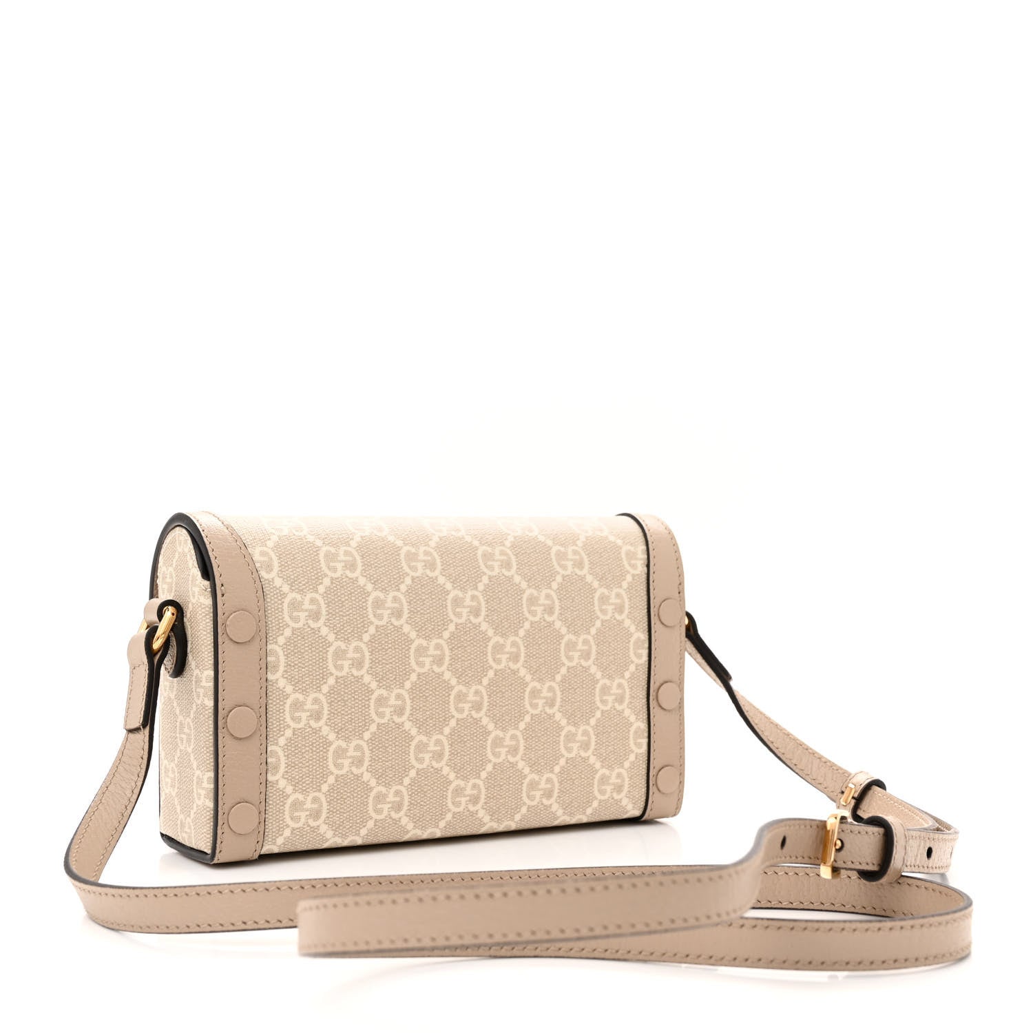 Gucci GG Supreme Monogram Textured Dollar Calfskin Mini Horsebit 1955 Shoulder Bag Beige Mystic White Oatmeal 3 of 11