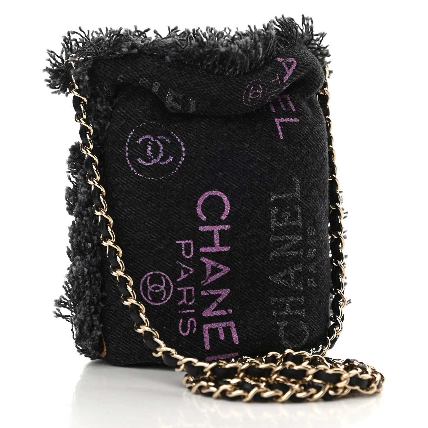 Denim Quilted Mood Mini Bucket With Chain Black Multicolor