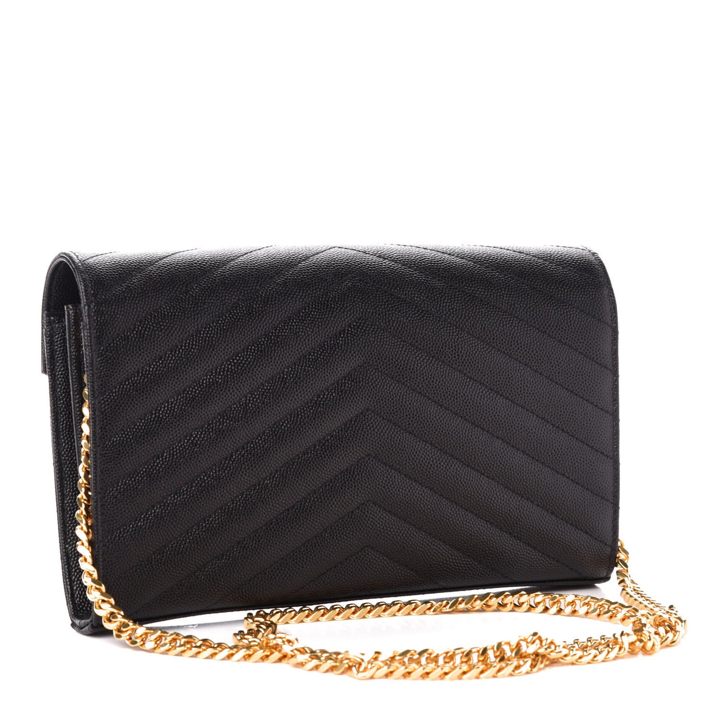 Grain De Poudre Matelasse Chevron Monogram Chain Wallet Black