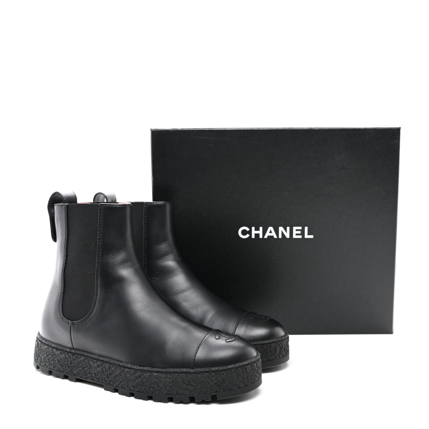 Calfskin Cap Toe CC Ankle Boots 40 Black
