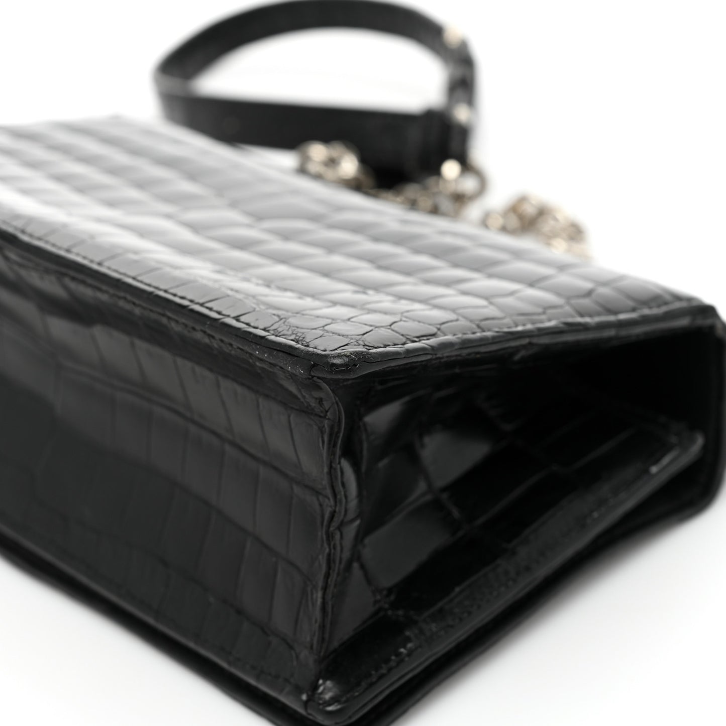 Calfskin Crocodile Embossed Small Diorama Flap Bag Black