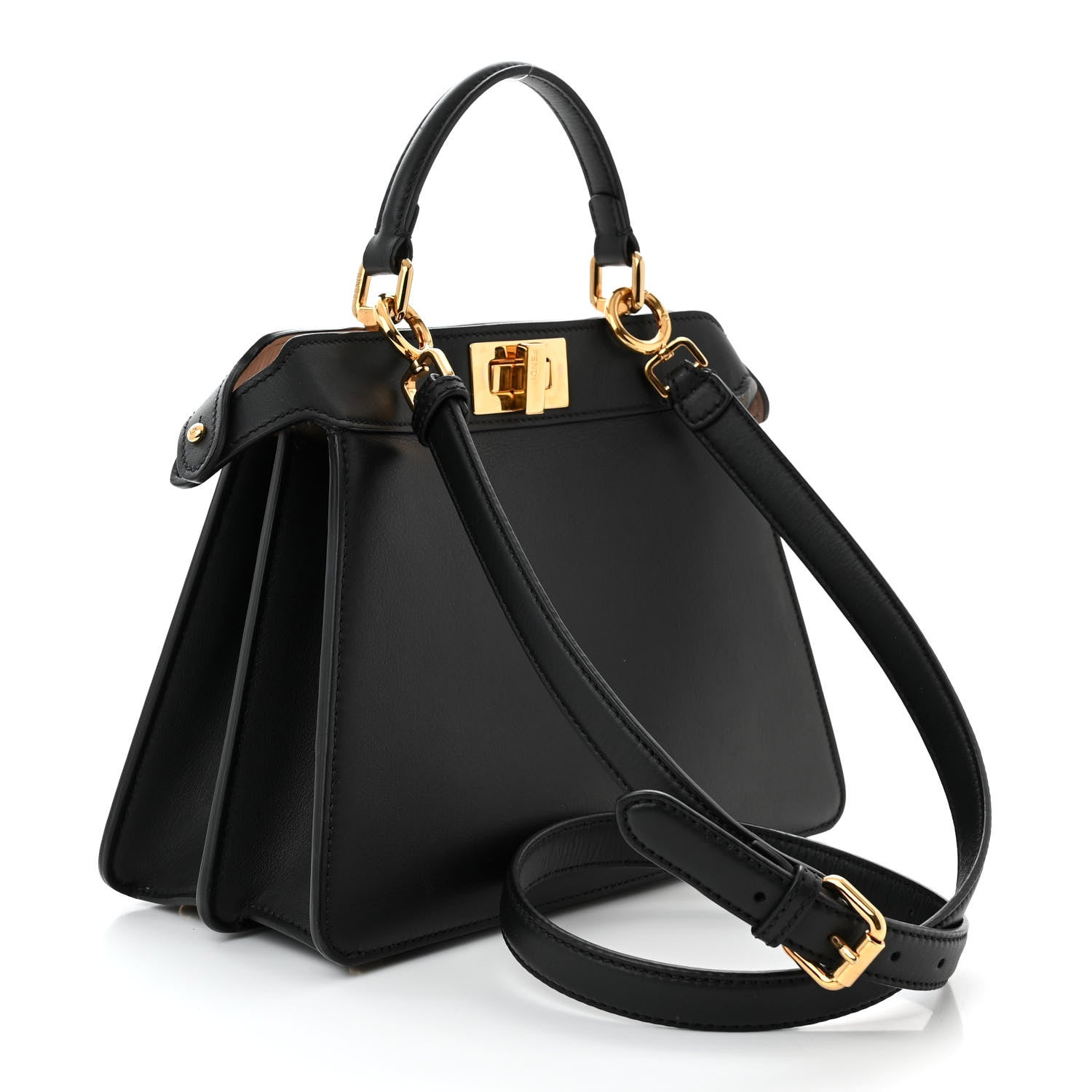 Fendi Vitello Seta Nappa Bi-Color Small Peekaboo I SEE U Satchel Black Light Rose Tortora 3 of 11