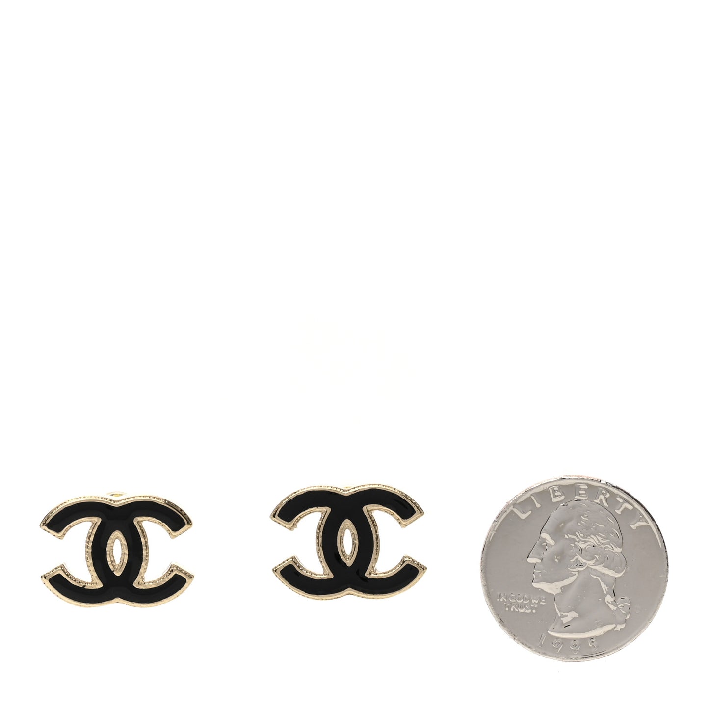Metal Enamel CC Earrings Black Gold