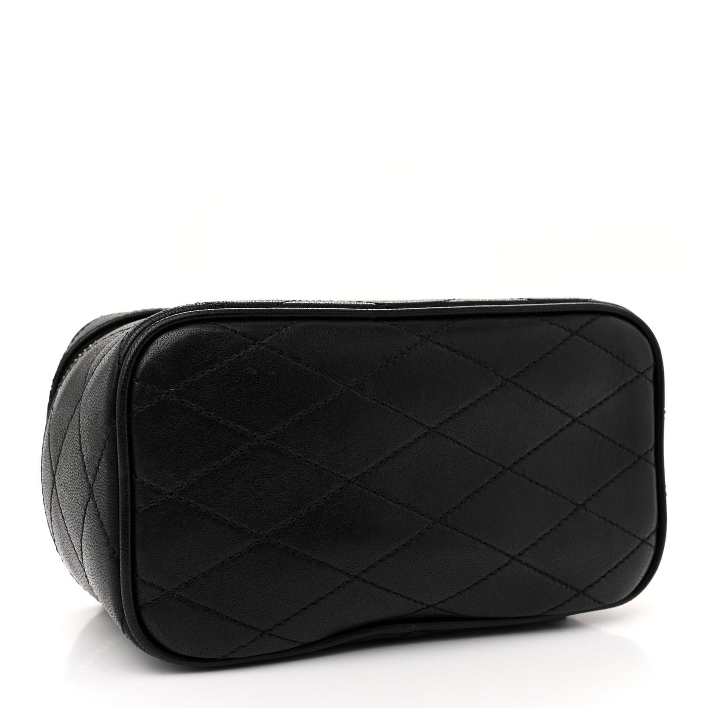 Lambskin Quilted Vanity Bag Top Handle Black