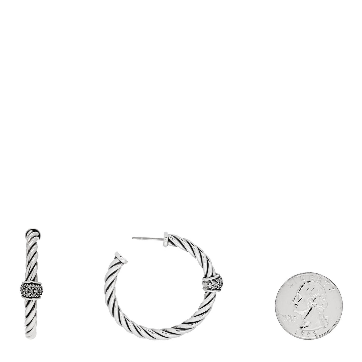 Sterling Silver Diamond Cable Classics Hoop Earrings