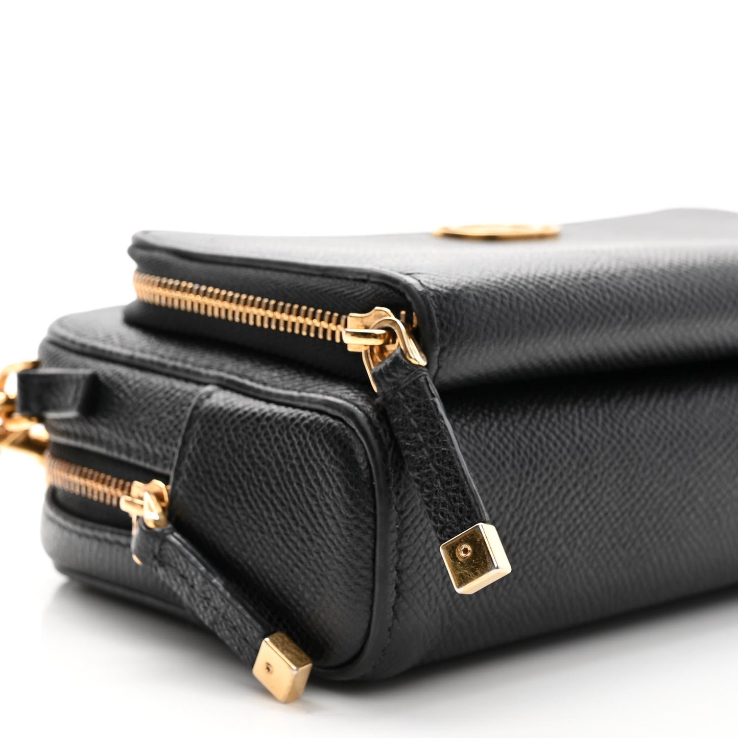 Grained Calfskin Caro Double Pouch Black
