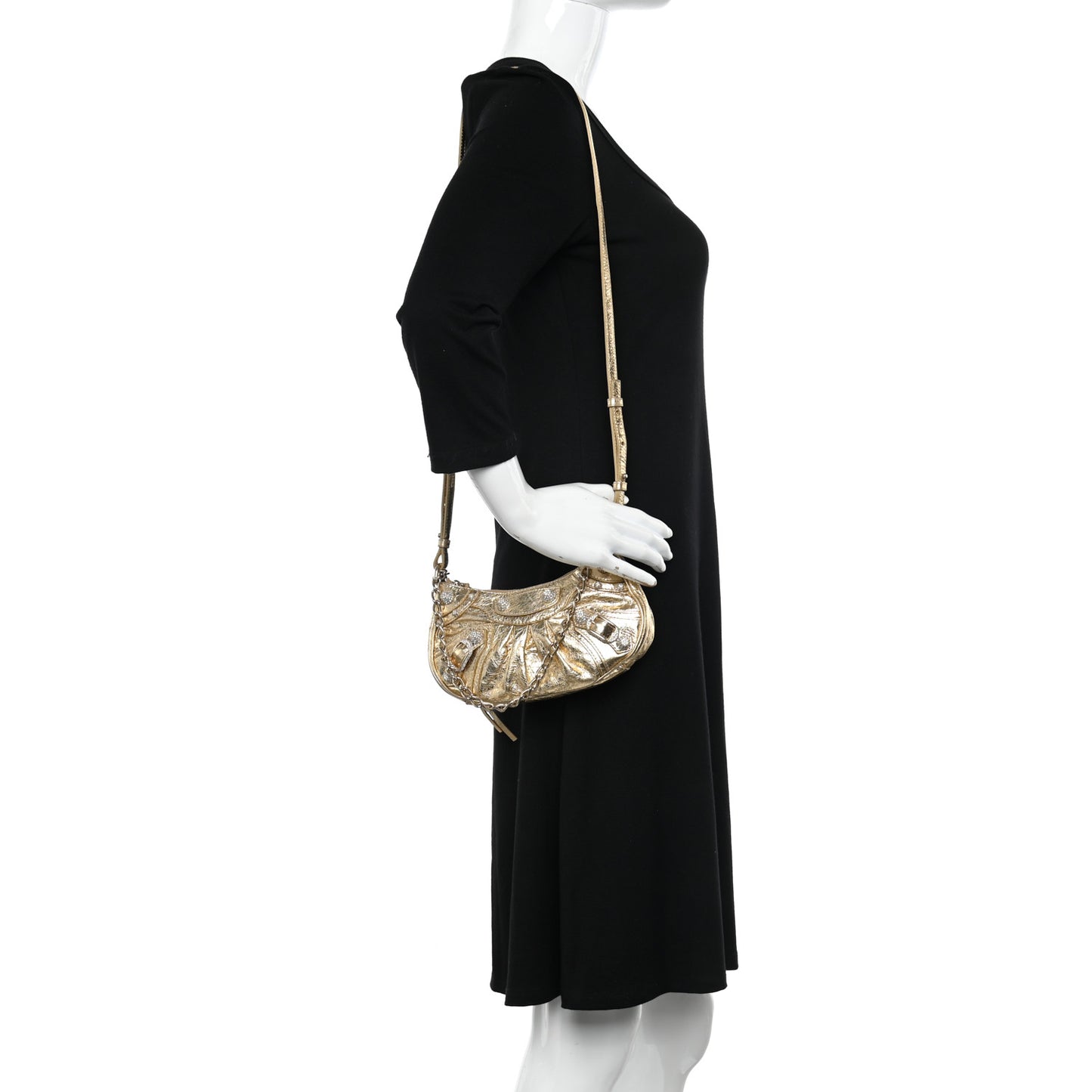 Metallic Arena Agneau Crystal Le Cagole Mini Purse With Chain Light Gold