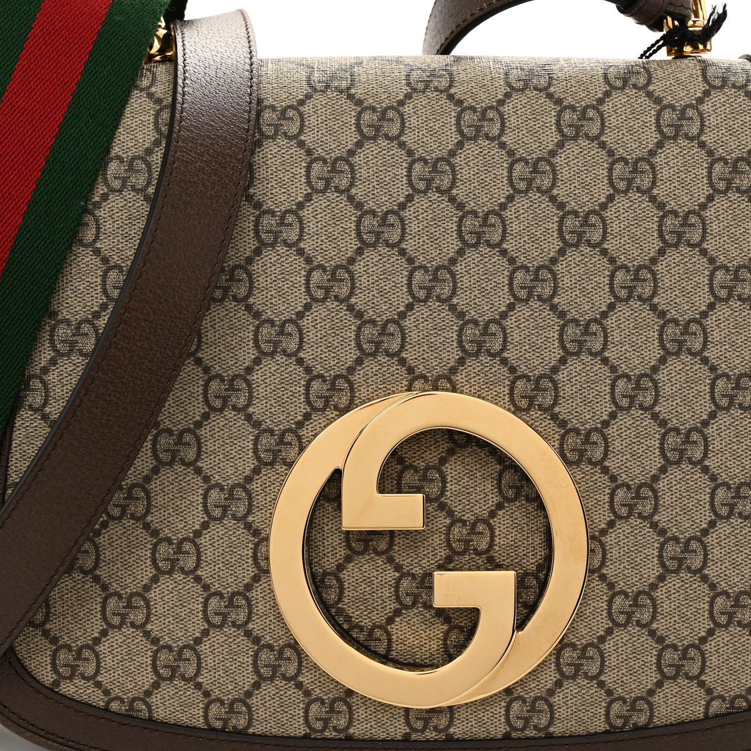 Gucci GG Supreme Monogram Textured Dollar Calfskin Web Medium Blondie Shoulder Flap Bag Beige Ebony New Acero 8 of 10