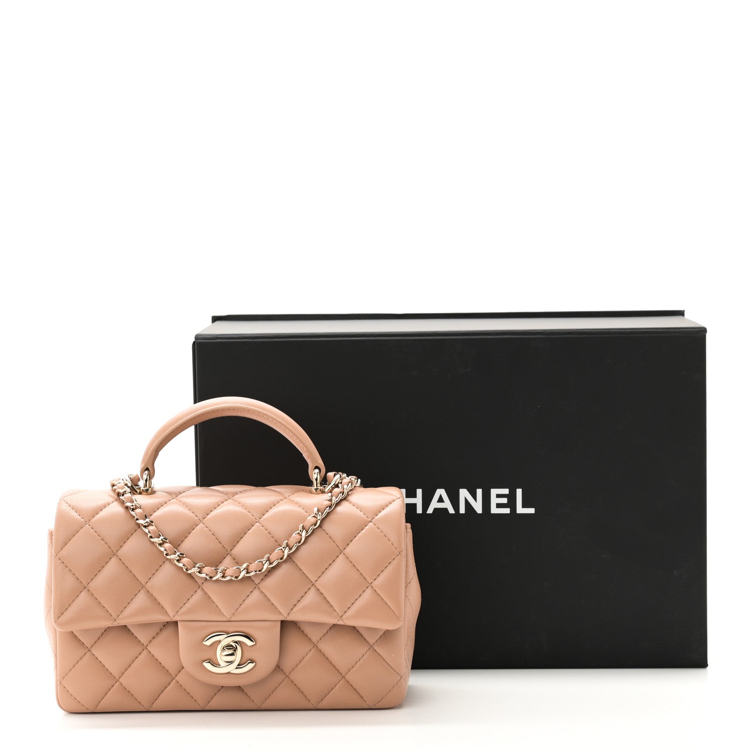 Chanel Lambskin Quilted Mini Top Handle Rectangular Flap Beige 11 of 11