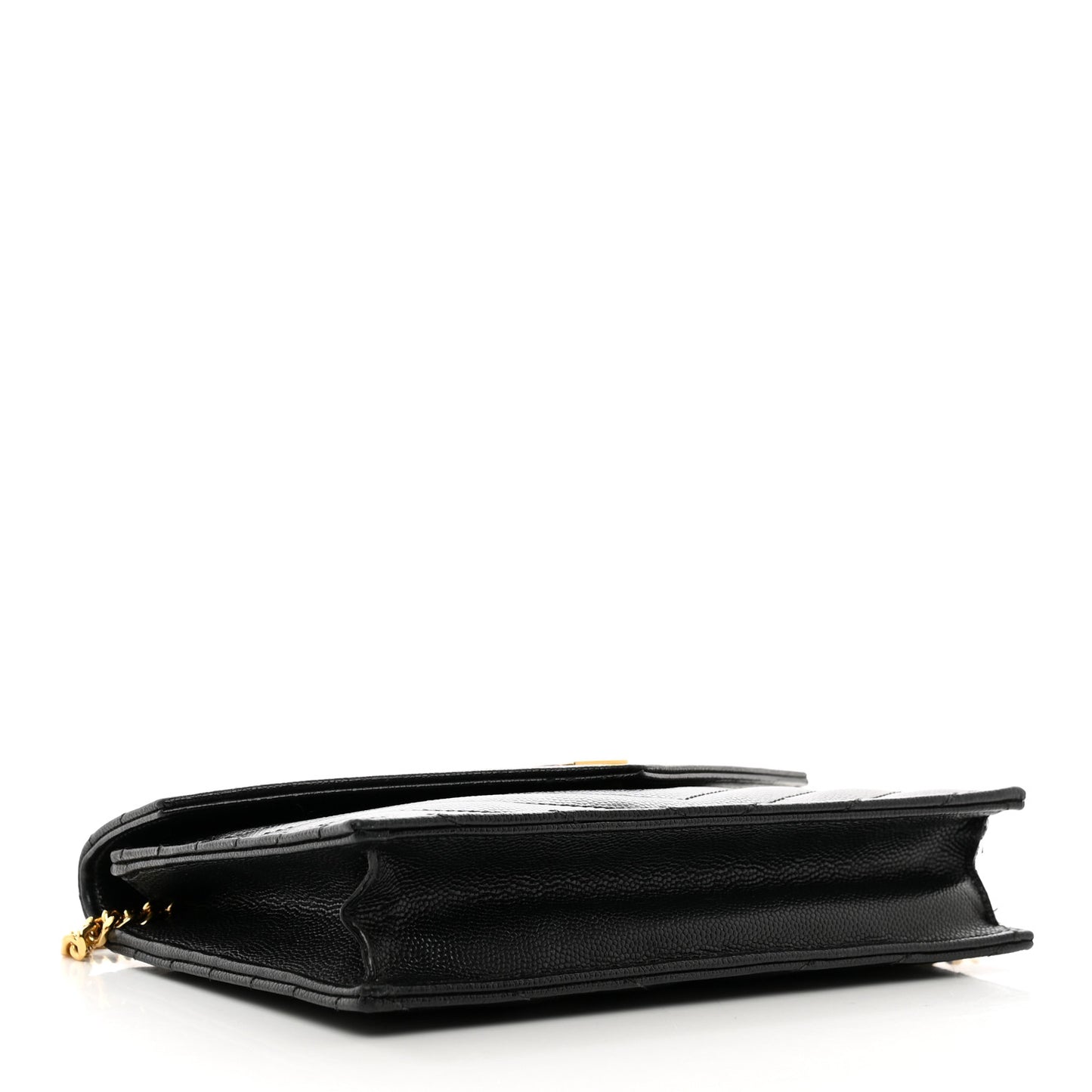 Grain De Poudre Matelasse Chevron Monogram Envelope Chain Wallet Black