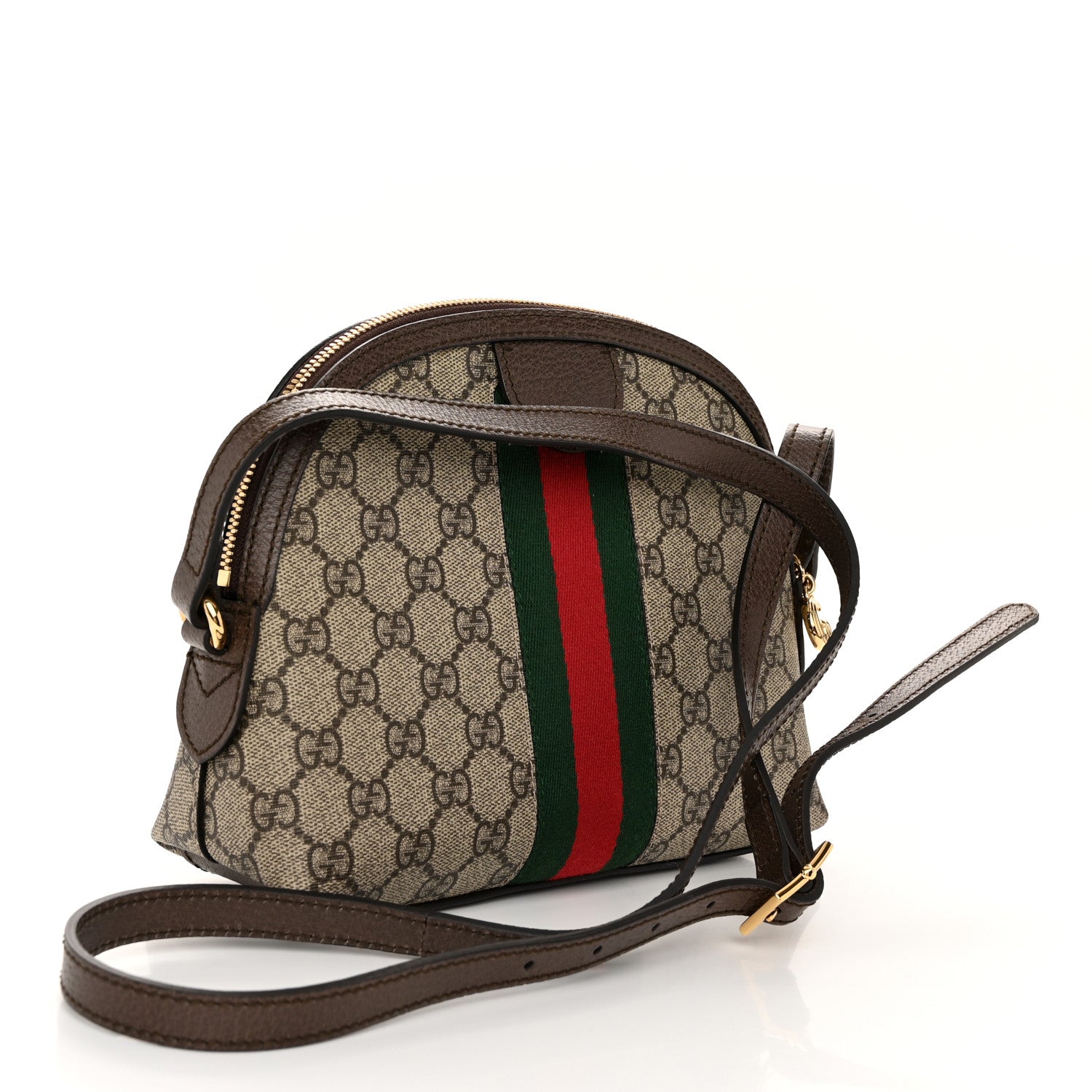 Gucci GG Supreme Monogram Textured Dollar Calfskin Web Small Ophidia Dome Shoulder Bag Beige Ebony New Acero 3 of 10
