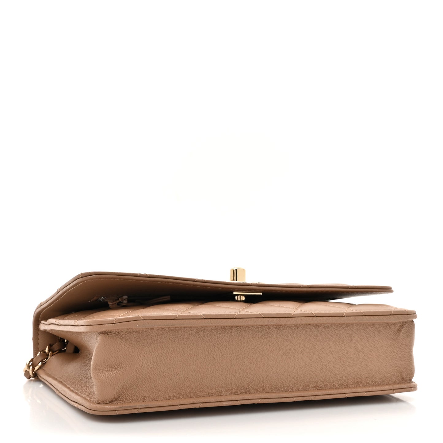 Lambskin Quilted Trendy CC Wallet On Chain WOC Beige