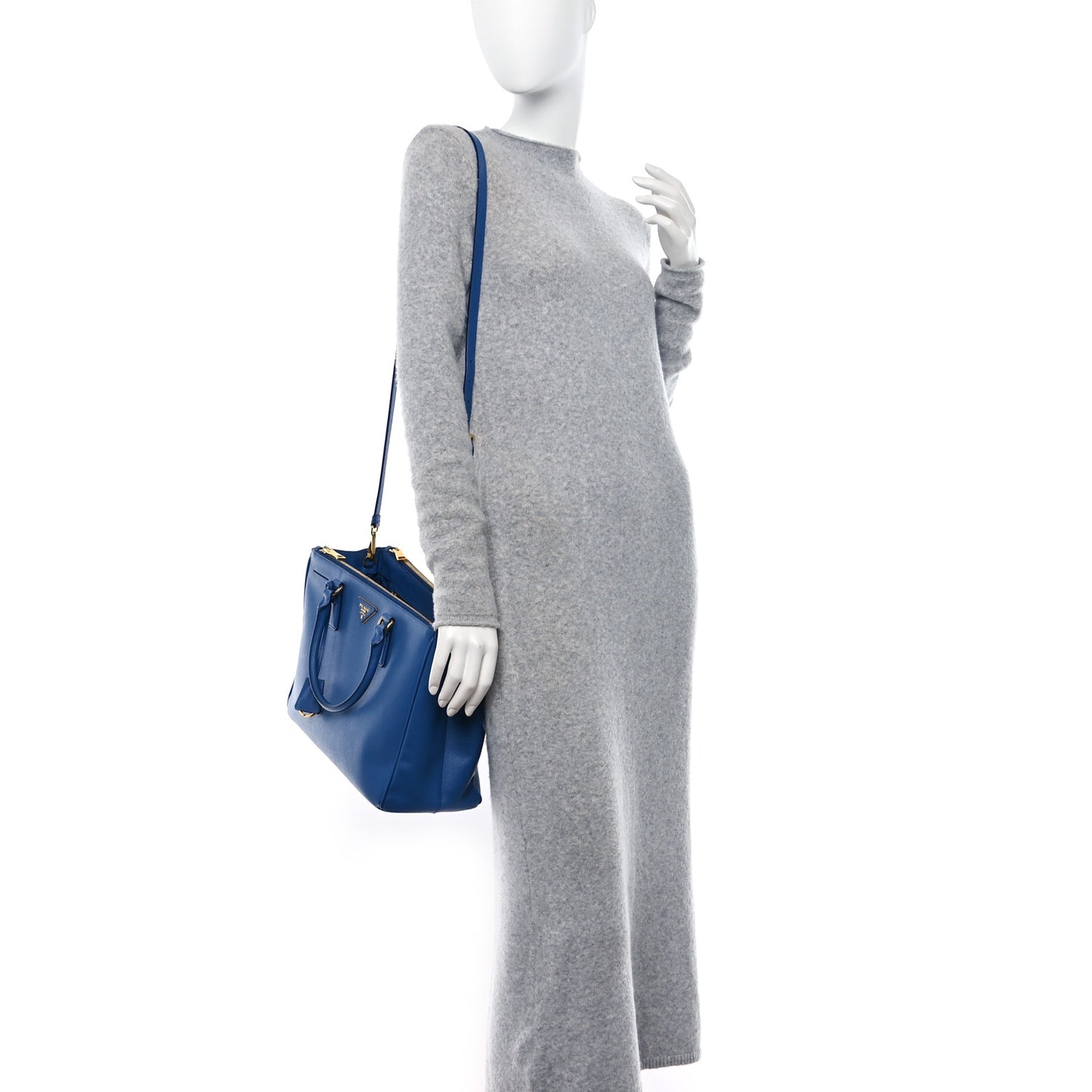 Saffiano Lux Medium Galleria Double Zip Tote Azzurro