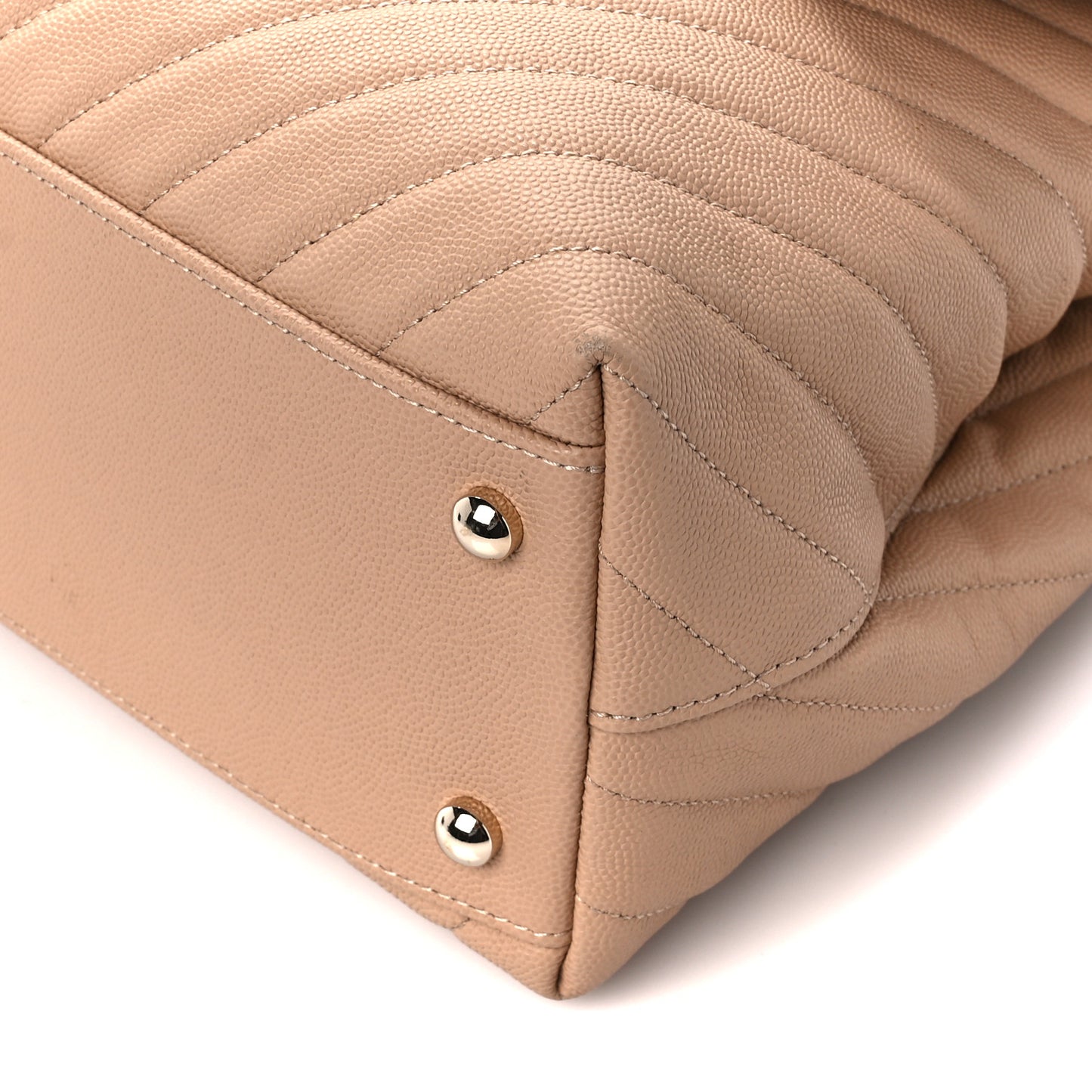 Caviar Chevron Quilted Medium Coco Handle Flap Beige