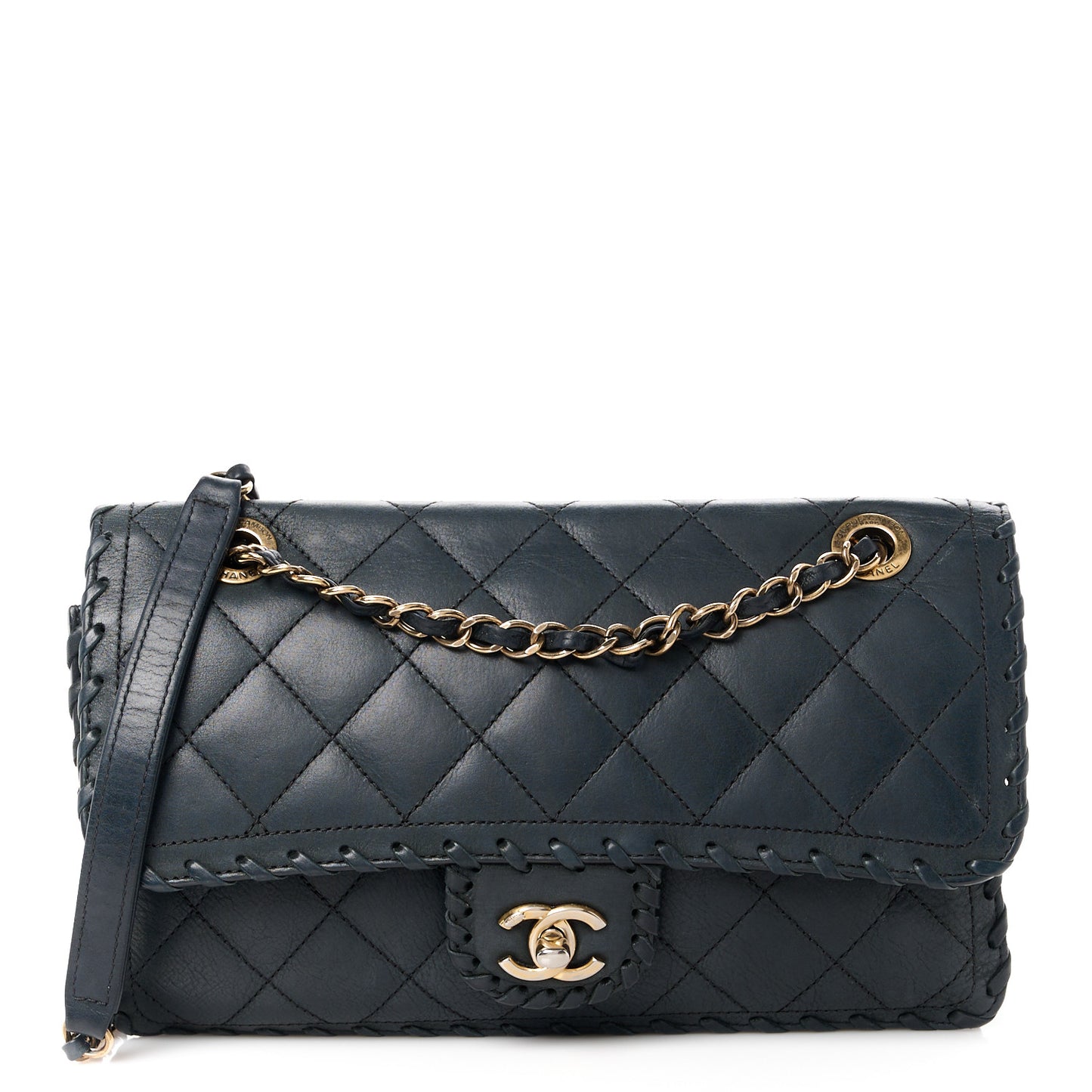 Iridescent Calfskin Small Happy Stitch Flap Black