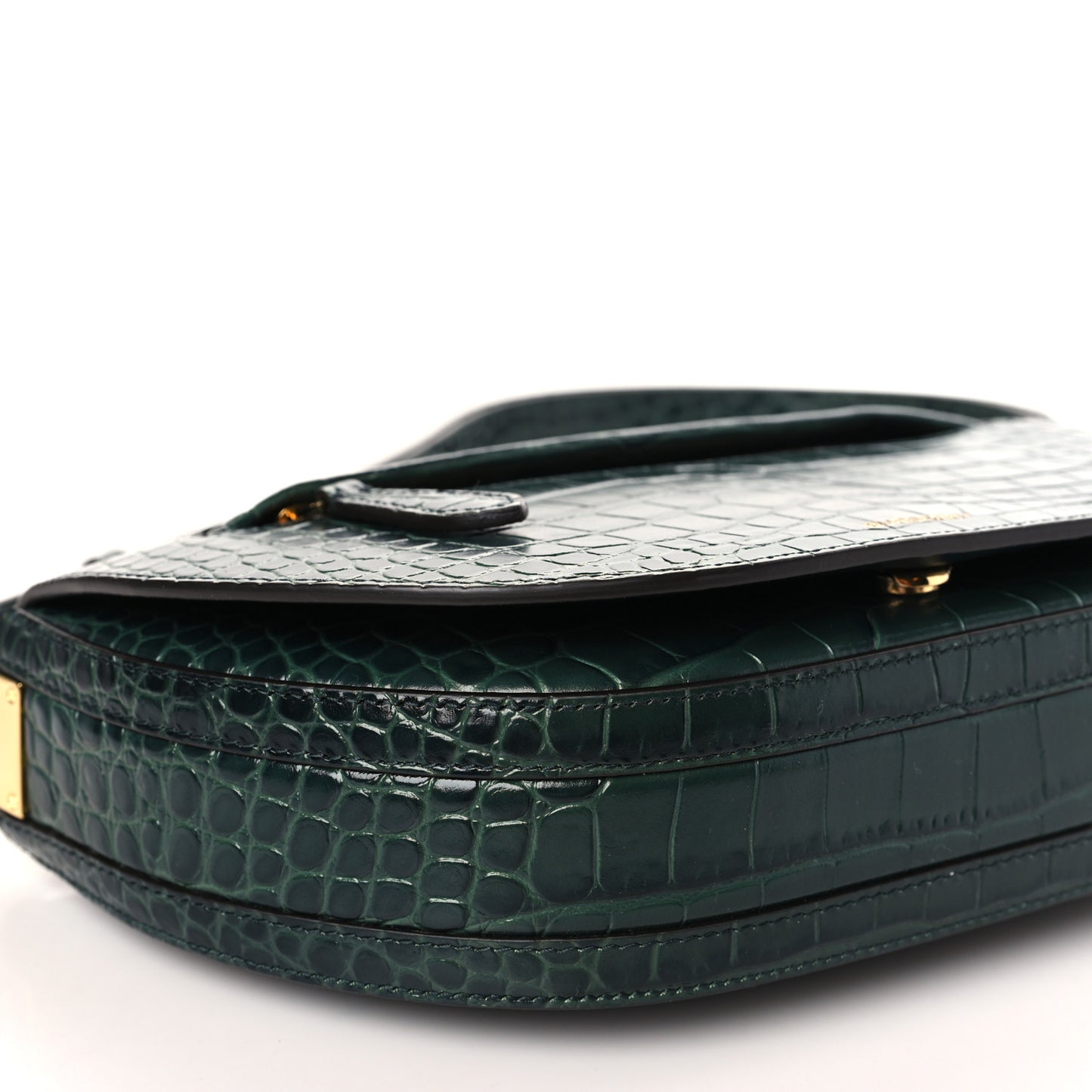 Croc Embossed Small Olympia Shoulder Bag Dark Green