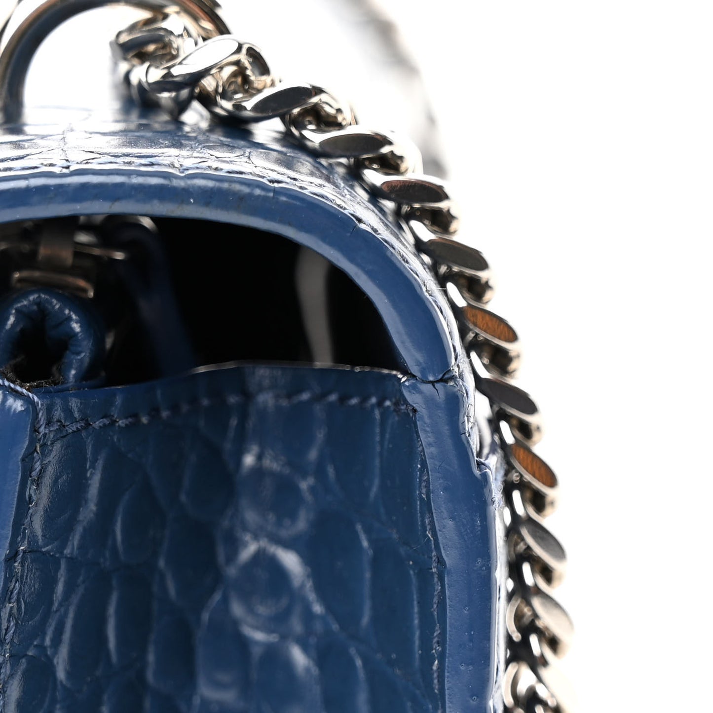 Calfskin Crocodile Embossed Monogram Sunset Chain Wallet Denim