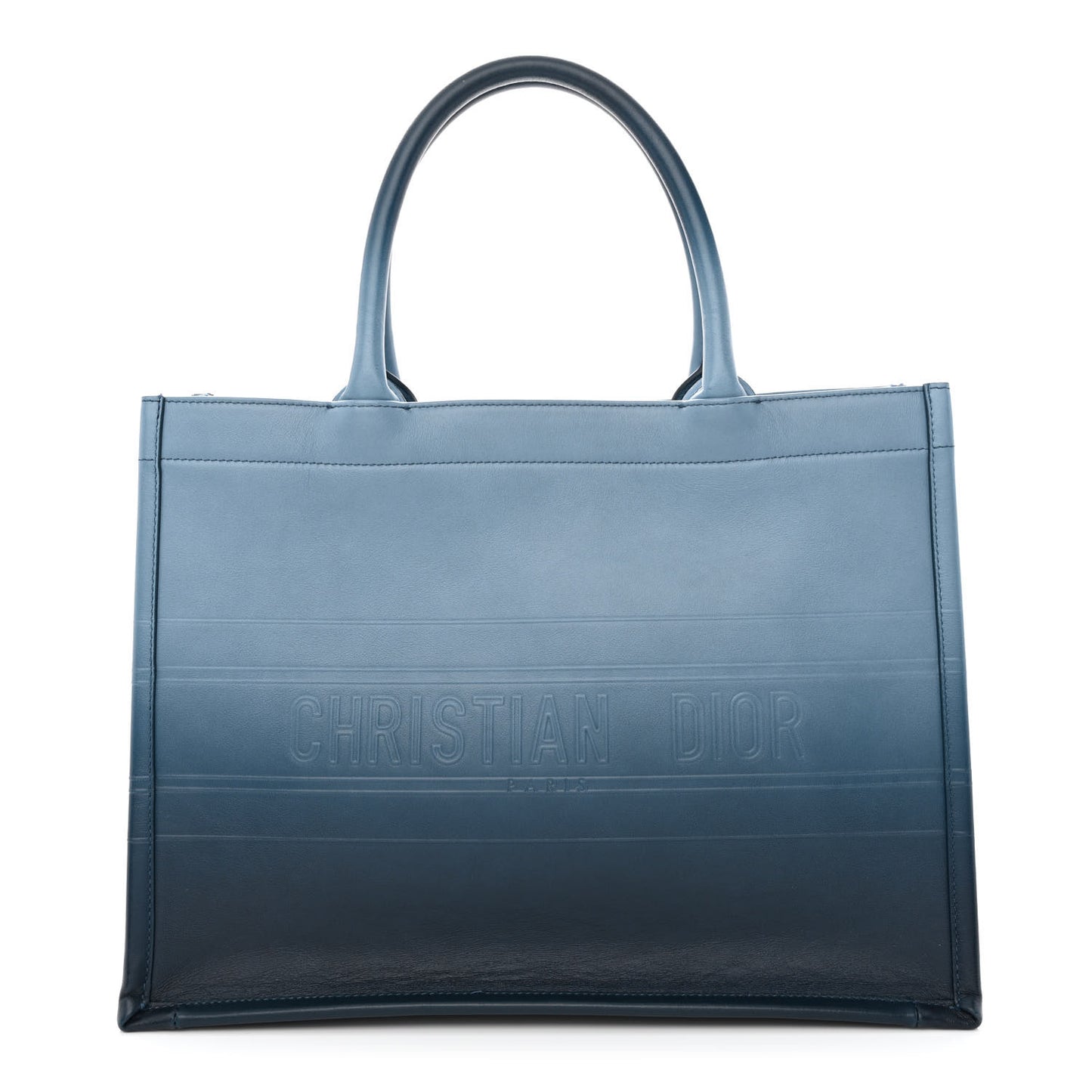Gradient Smooth Calfskin Embossed Medium Book Tote Indigo Blue
