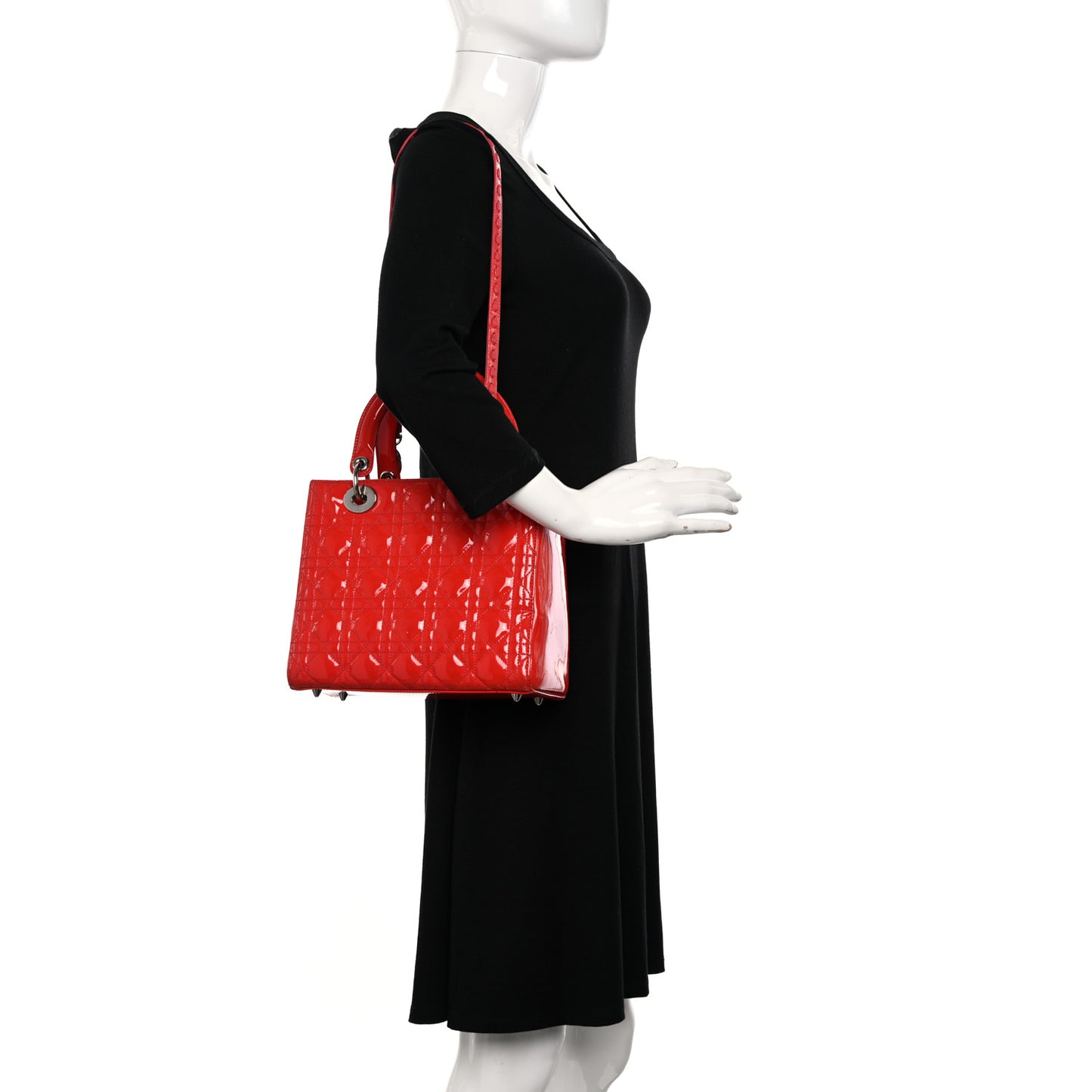 Patent Cannage Whipstitch Medium Lady Dior Red