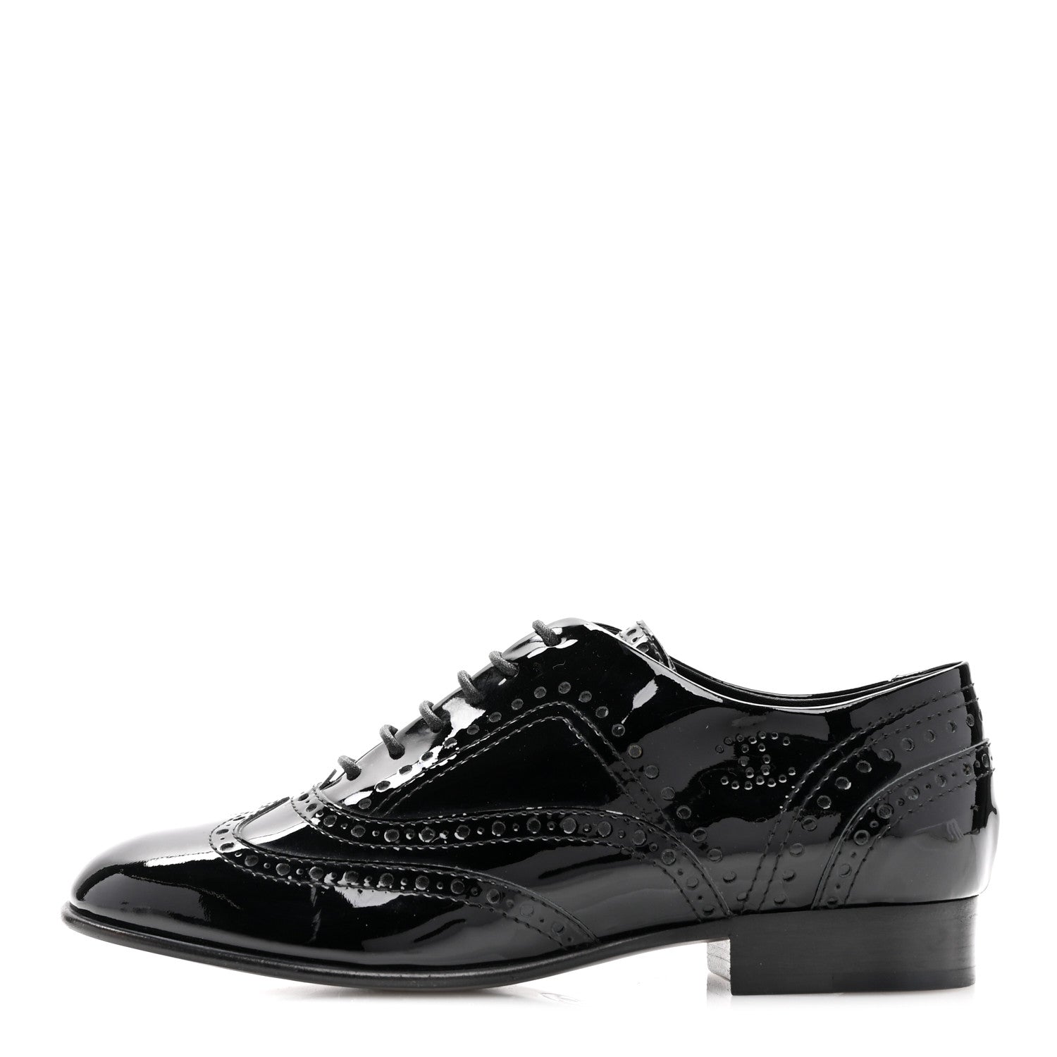 Chanel Patent Calfskin CC Brogue Lace Up Oxfords 36.5 Black