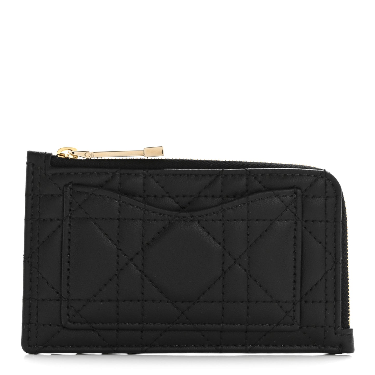 Supple Calfskin Cannage Lady Dior Cosmos Zipped Card Holder Black